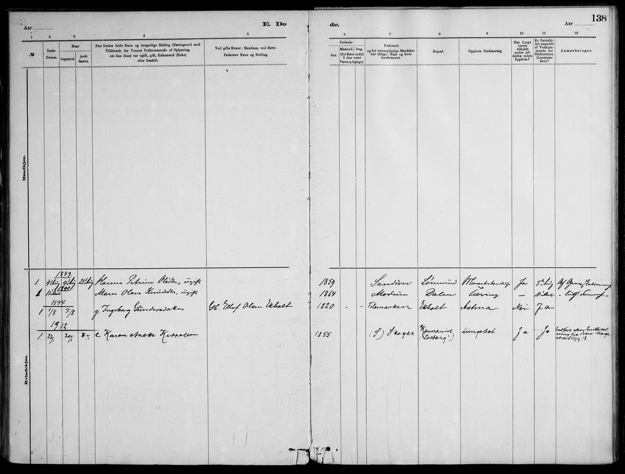 Skoger kirkebøker, AV/SAKO-A-59/F/Fb/L0001: Parish register (official) no. II 1, 1885-1913, p. 138