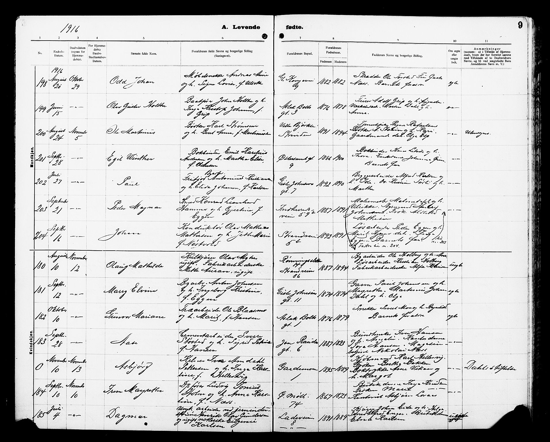 Ministerialprotokoller, klokkerbøker og fødselsregistre - Sør-Trøndelag, SAT/A-1456/605/L0256: Parish register (copy) no. 605C03, 1916-1920, p. 9