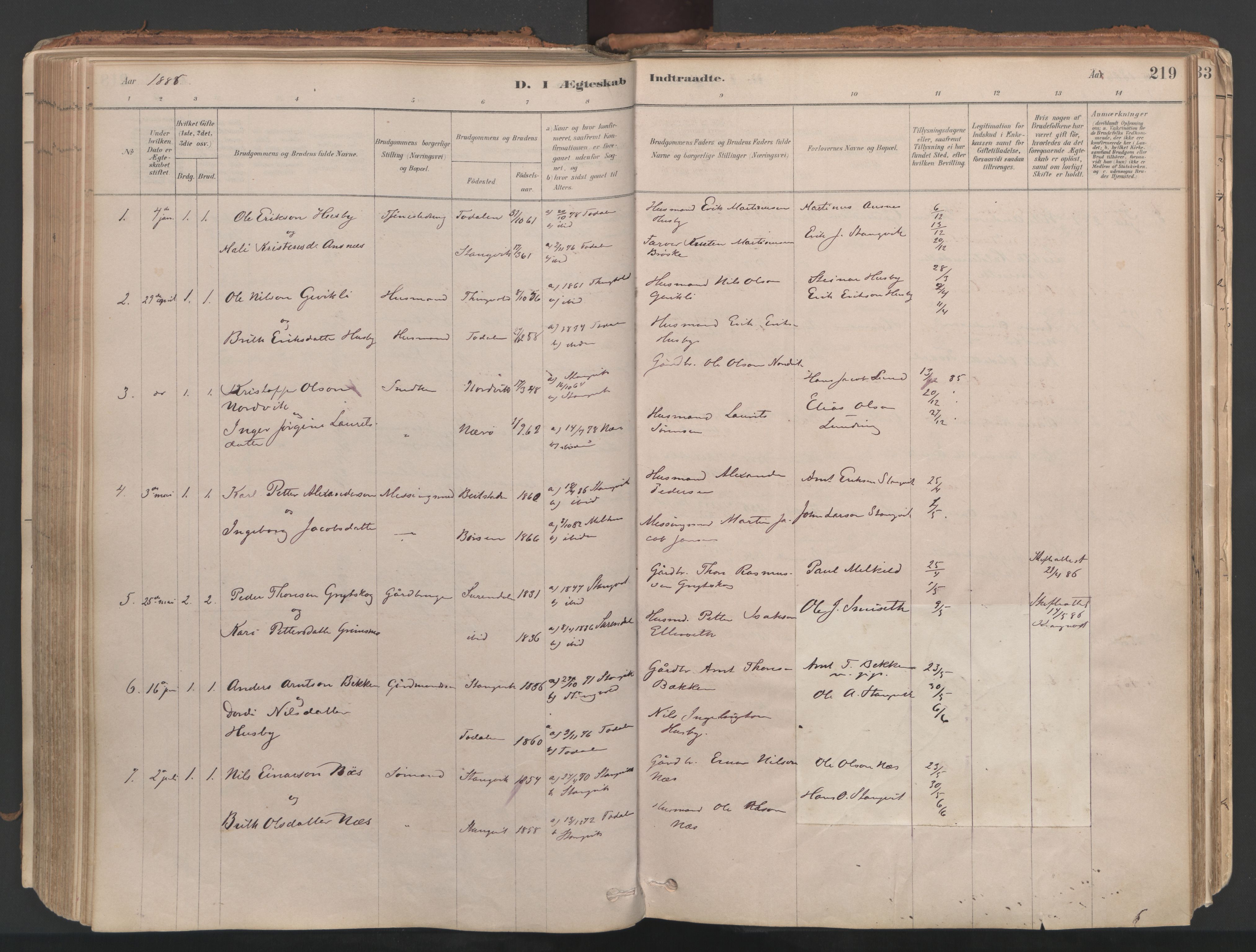 Ministerialprotokoller, klokkerbøker og fødselsregistre - Møre og Romsdal, AV/SAT-A-1454/592/L1029: Parish register (official) no. 592A07, 1879-1902, p. 219