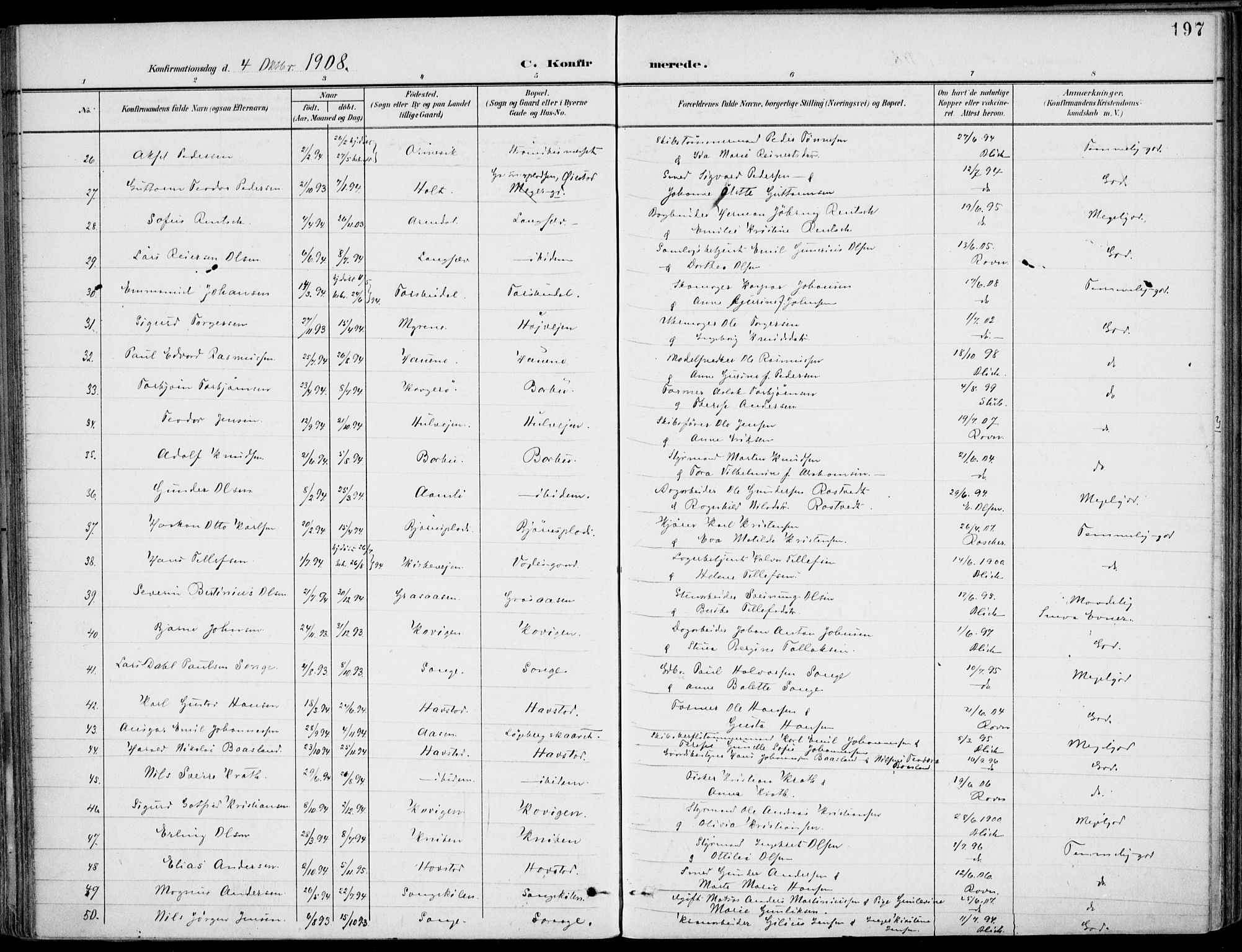 Barbu sokneprestkontor, AV/SAK-1111-0003/F/Fa/L0005: Parish register (official) no. A 5, 1899-1909, p. 197