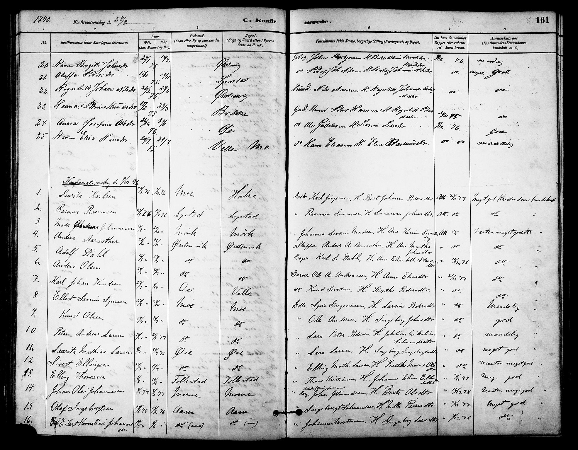 Ministerialprotokoller, klokkerbøker og fødselsregistre - Møre og Romsdal, SAT/A-1454/513/L0189: Parish register (copy) no. 513C03, 1883-1904, p. 161
