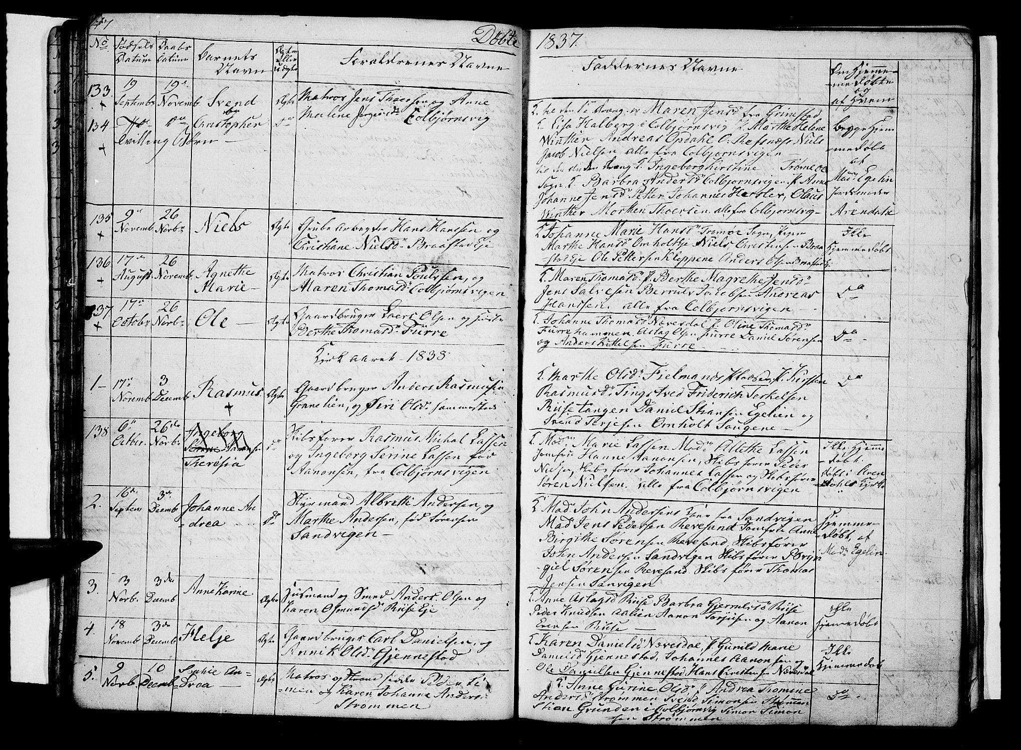 Øyestad sokneprestkontor, SAK/1111-0049/F/Fb/L0005: Parish register (copy) no. B 5, 1833-1843, p. 47