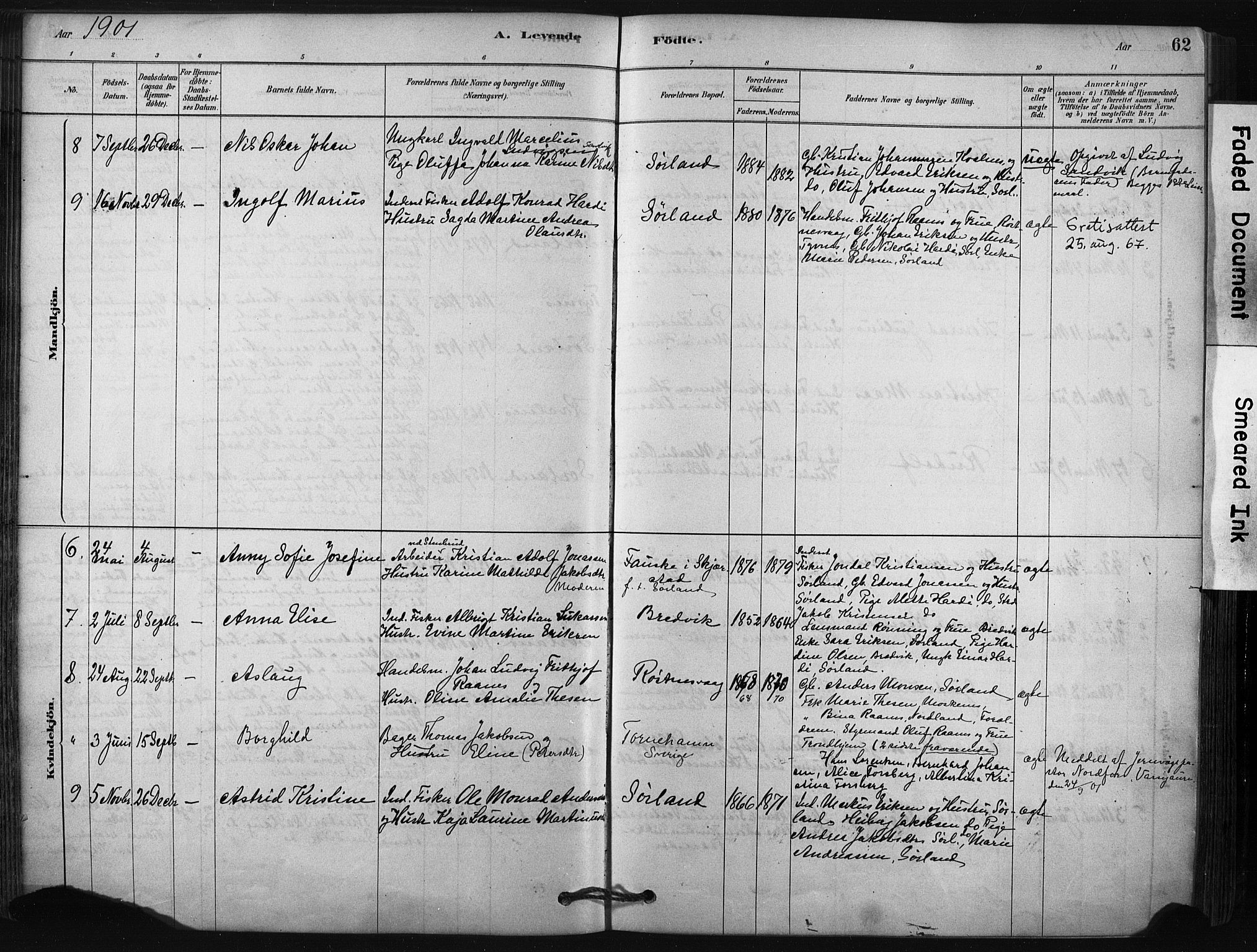 Ministerialprotokoller, klokkerbøker og fødselsregistre - Nordland, AV/SAT-A-1459/807/L0122: Parish register (official) no. 807A05, 1880-1902, p. 62