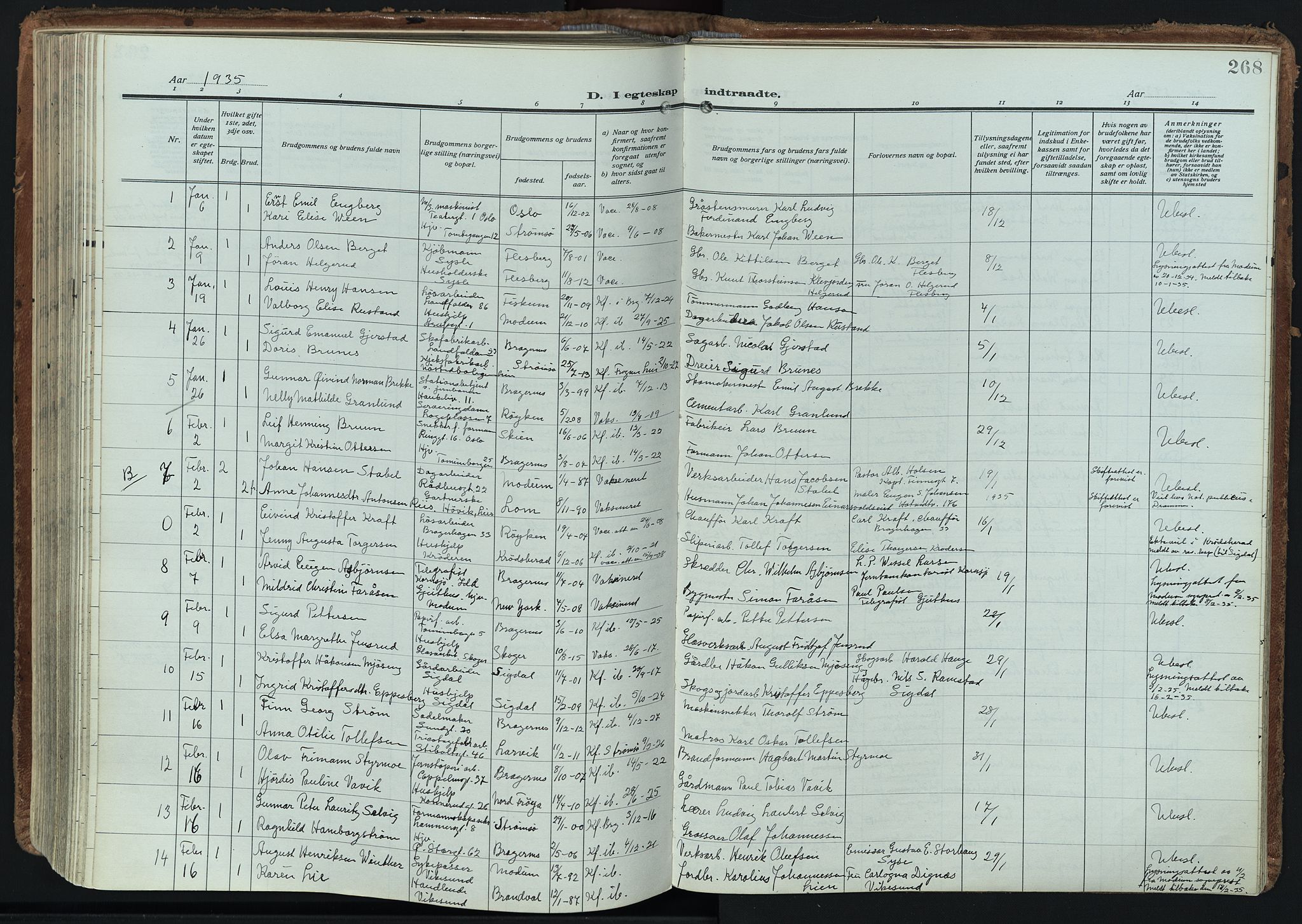 Bragernes kirkebøker, SAKO/A-6/F/Fc/L0009: Parish register (official) no. III 9, 1921-1939, p. 268
