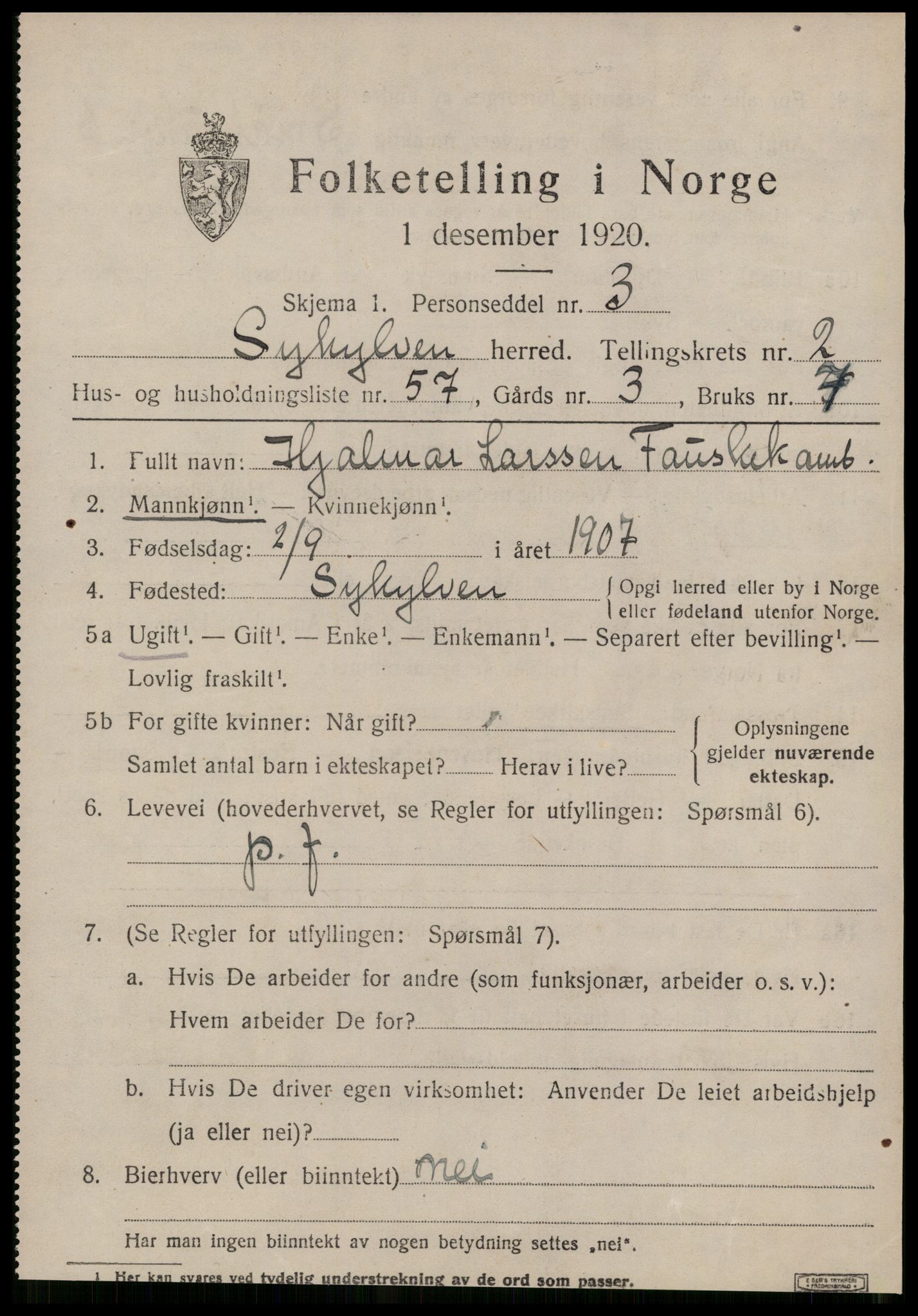 SAT, 1920 census for Sykkylven, 1920, p. 1969