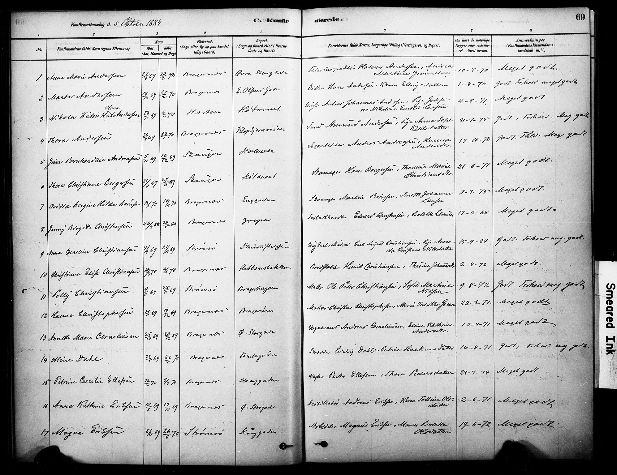 Bragernes kirkebøker, AV/SAKO-A-6/F/Fc/L0005: Parish register (official) no. III 5, 1878-1890, p. 69