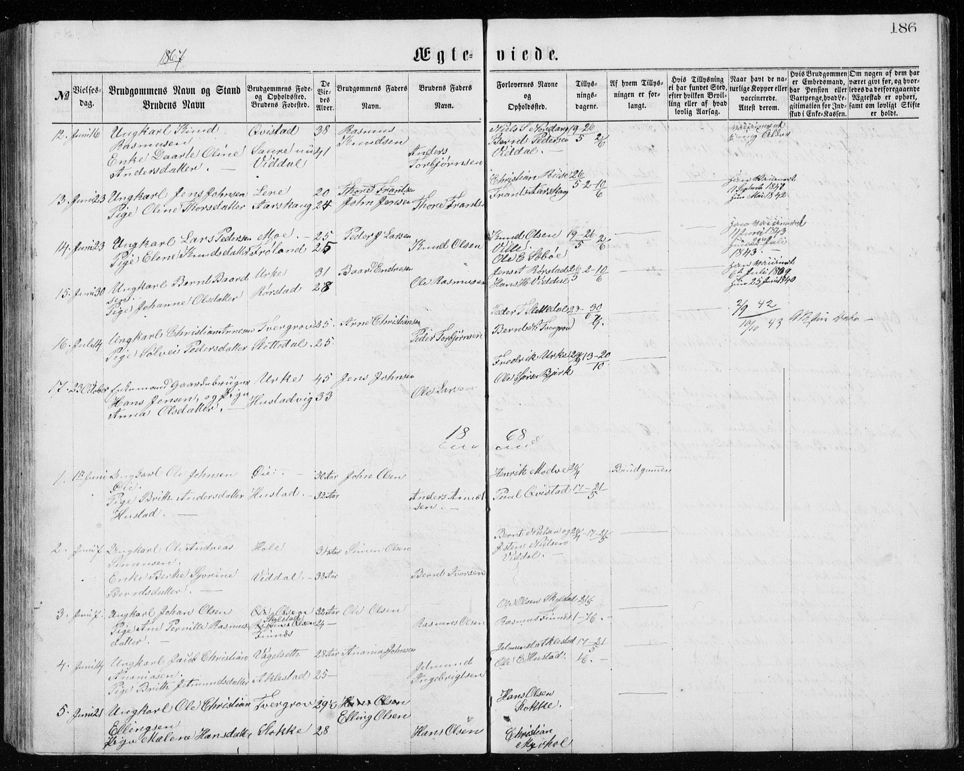 Ministerialprotokoller, klokkerbøker og fødselsregistre - Møre og Romsdal, AV/SAT-A-1454/515/L0214: Parish register (copy) no. 515C01, 1865-1883, p. 186