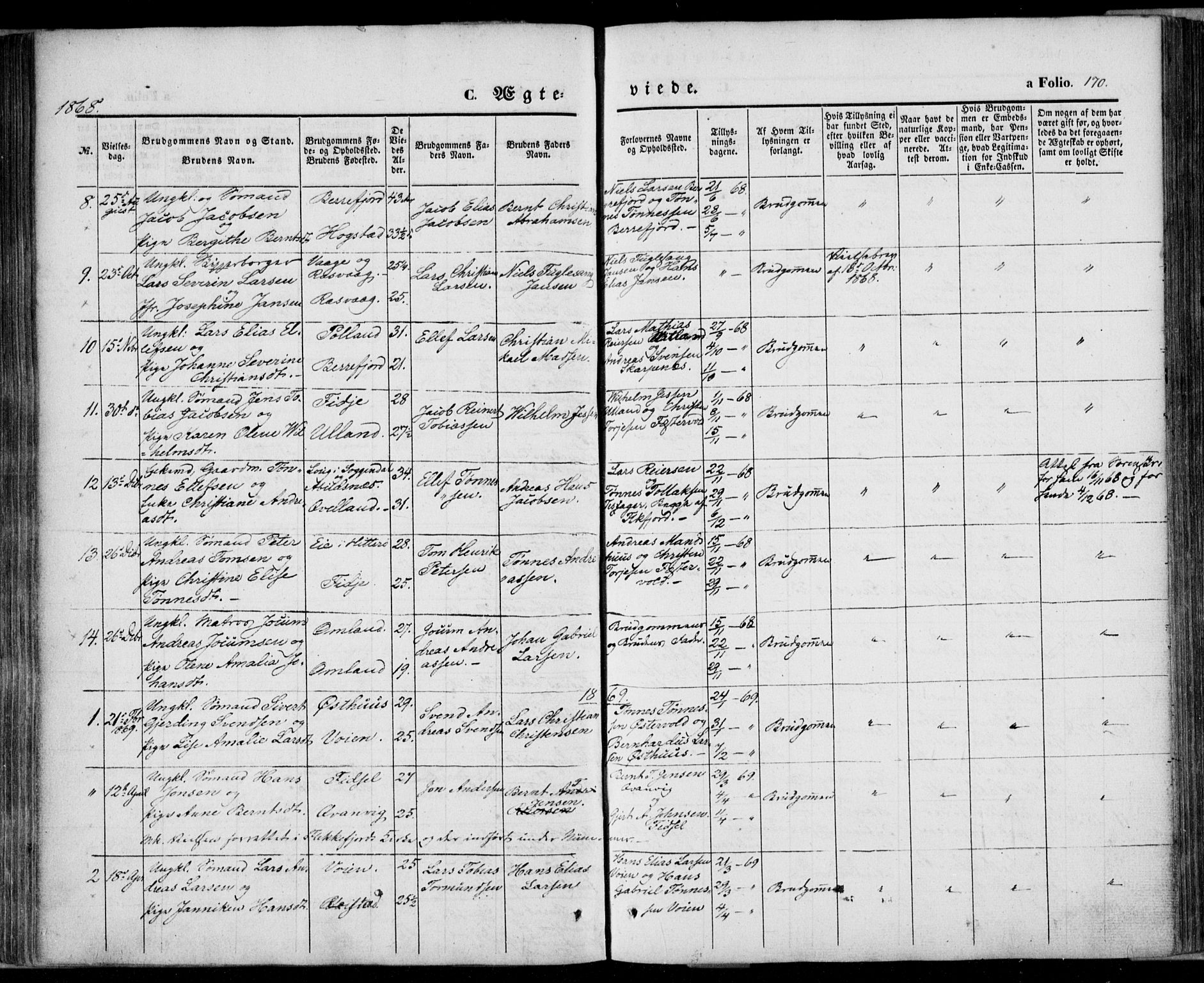 Flekkefjord sokneprestkontor, AV/SAK-1111-0012/F/Fa/Fab/L0004: Parish register (official) no. A 4, 1850-1875, p. 170