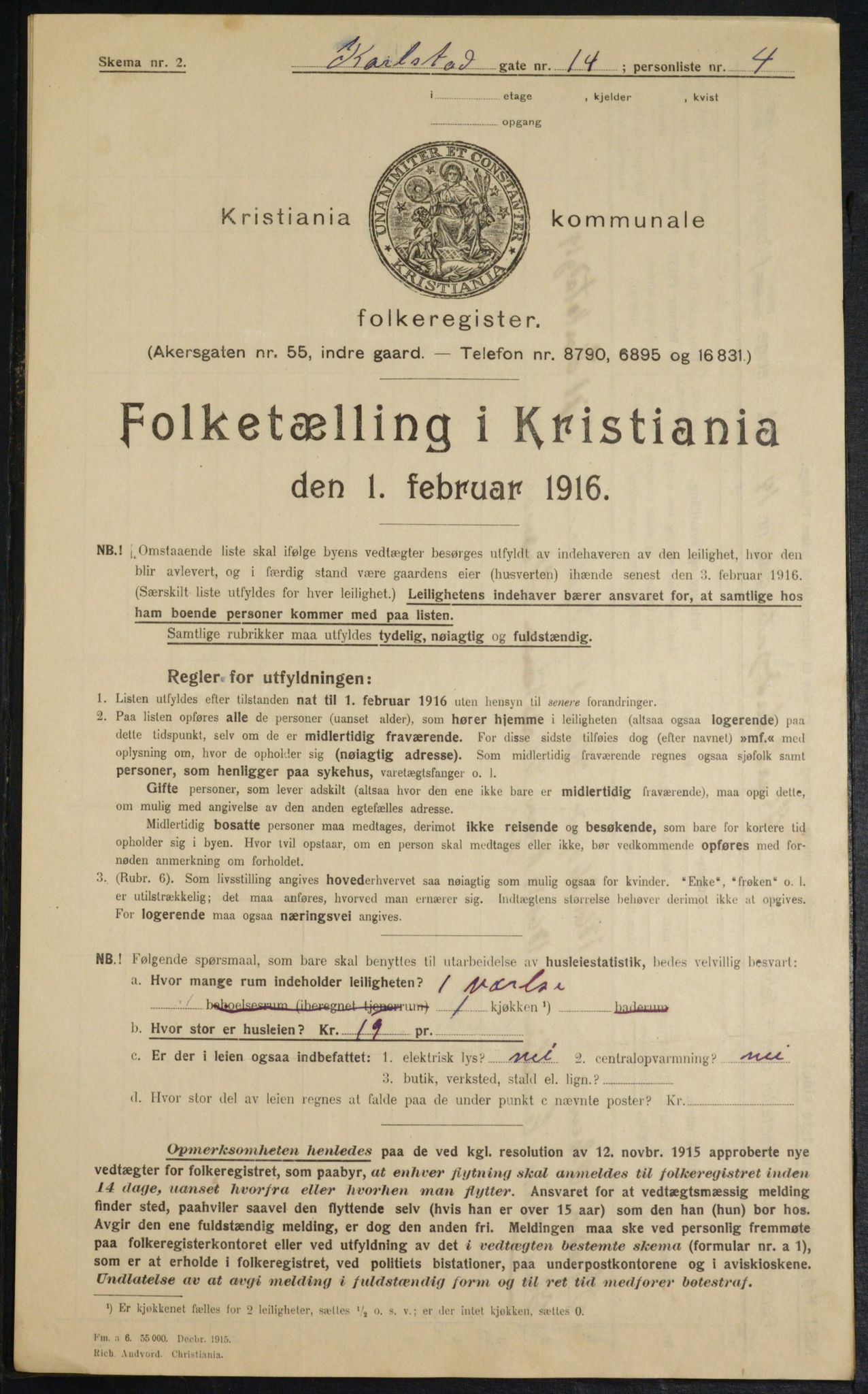 OBA, Municipal Census 1916 for Kristiania, 1916, p. 50218