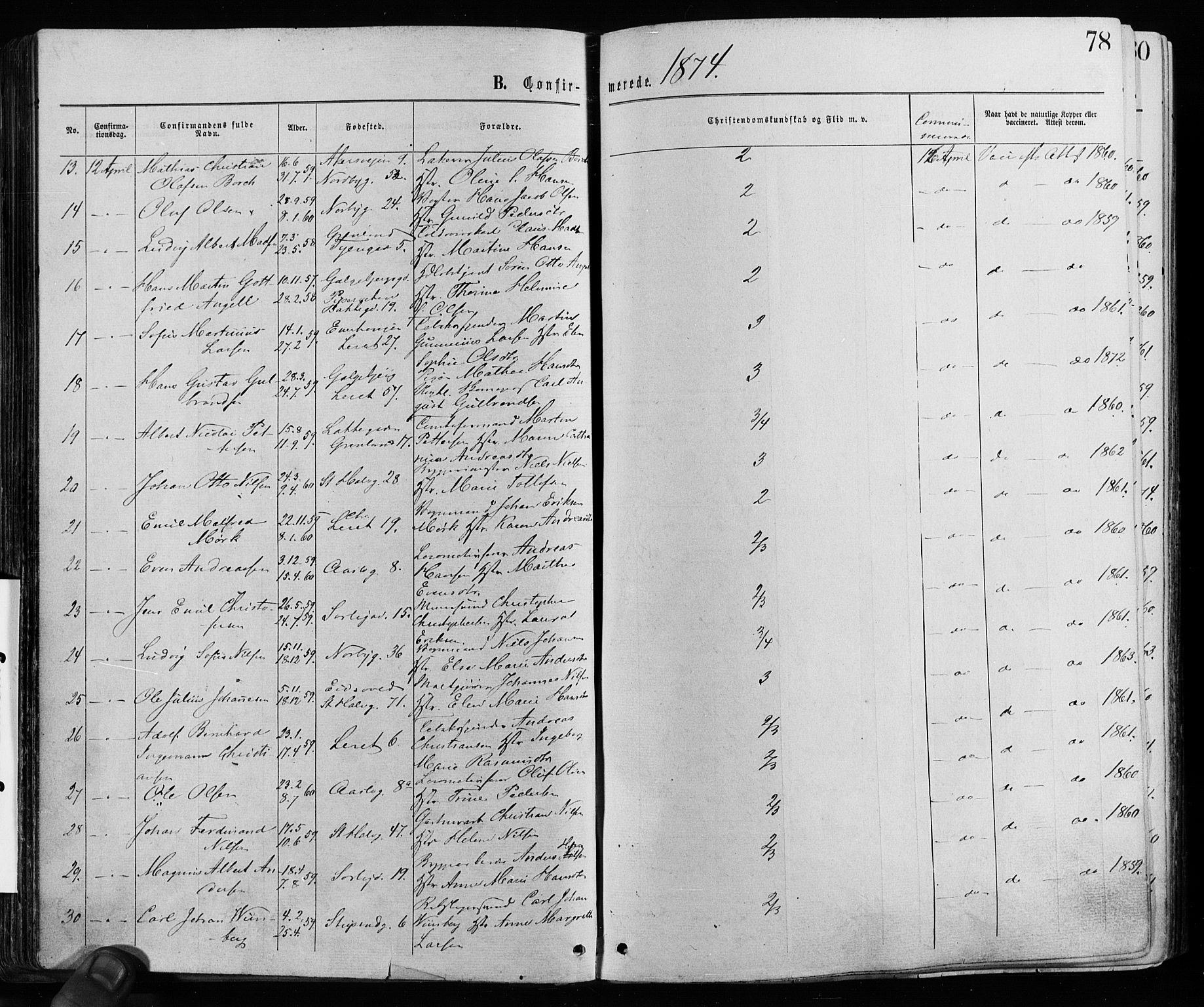 Grønland prestekontor Kirkebøker, AV/SAO-A-10848/F/Fa/L0005: Parish register (official) no. 5, 1869-1880, p. 78