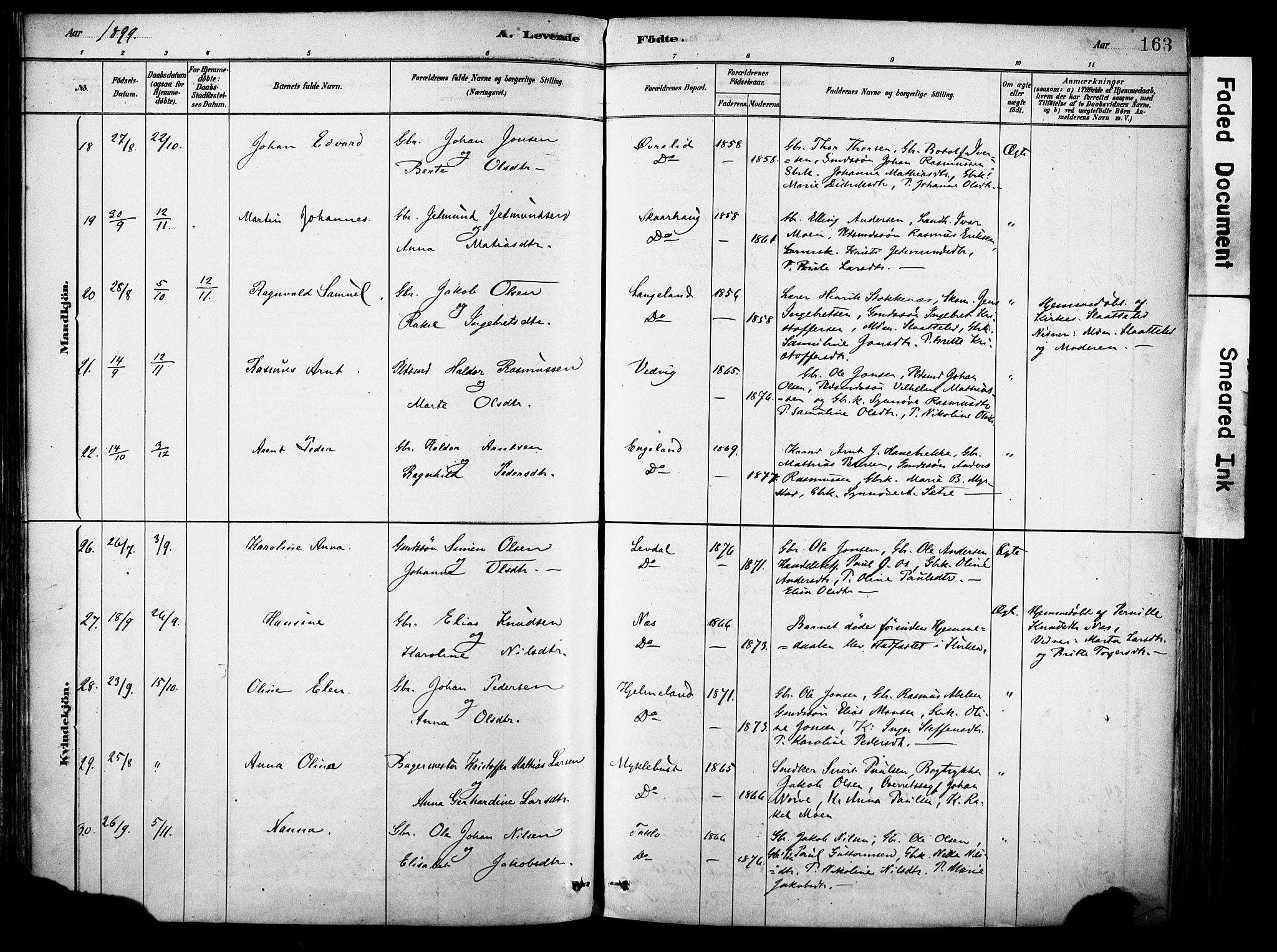 Eid sokneprestembete, AV/SAB-A-82301/H/Haa/Haab/L0001: Parish register (official) no. B 1, 1879-1906, p. 163