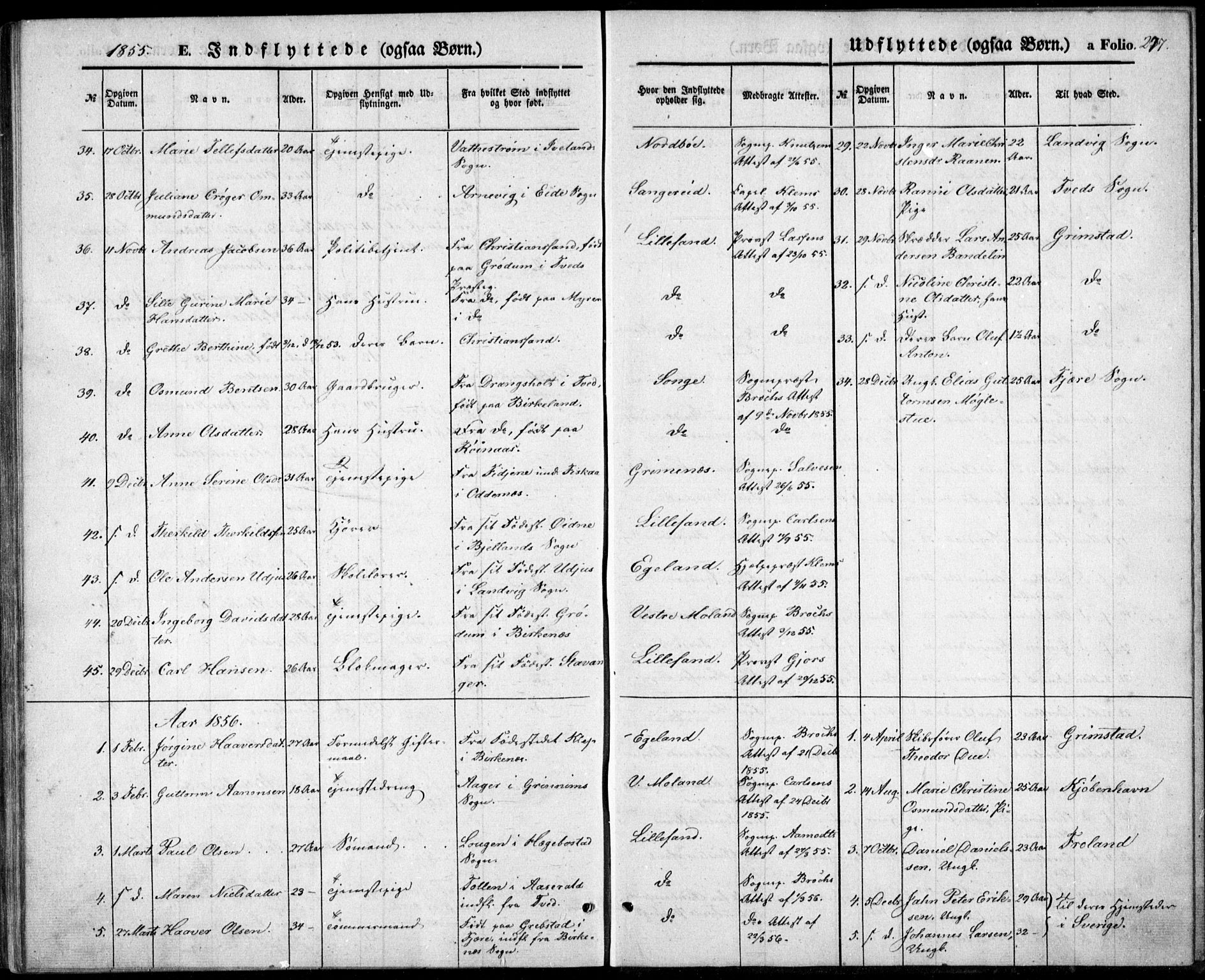 Vestre Moland sokneprestkontor, SAK/1111-0046/F/Fb/Fbb/L0003: Parish register (copy) no. B 3, 1851-1861, p. 277