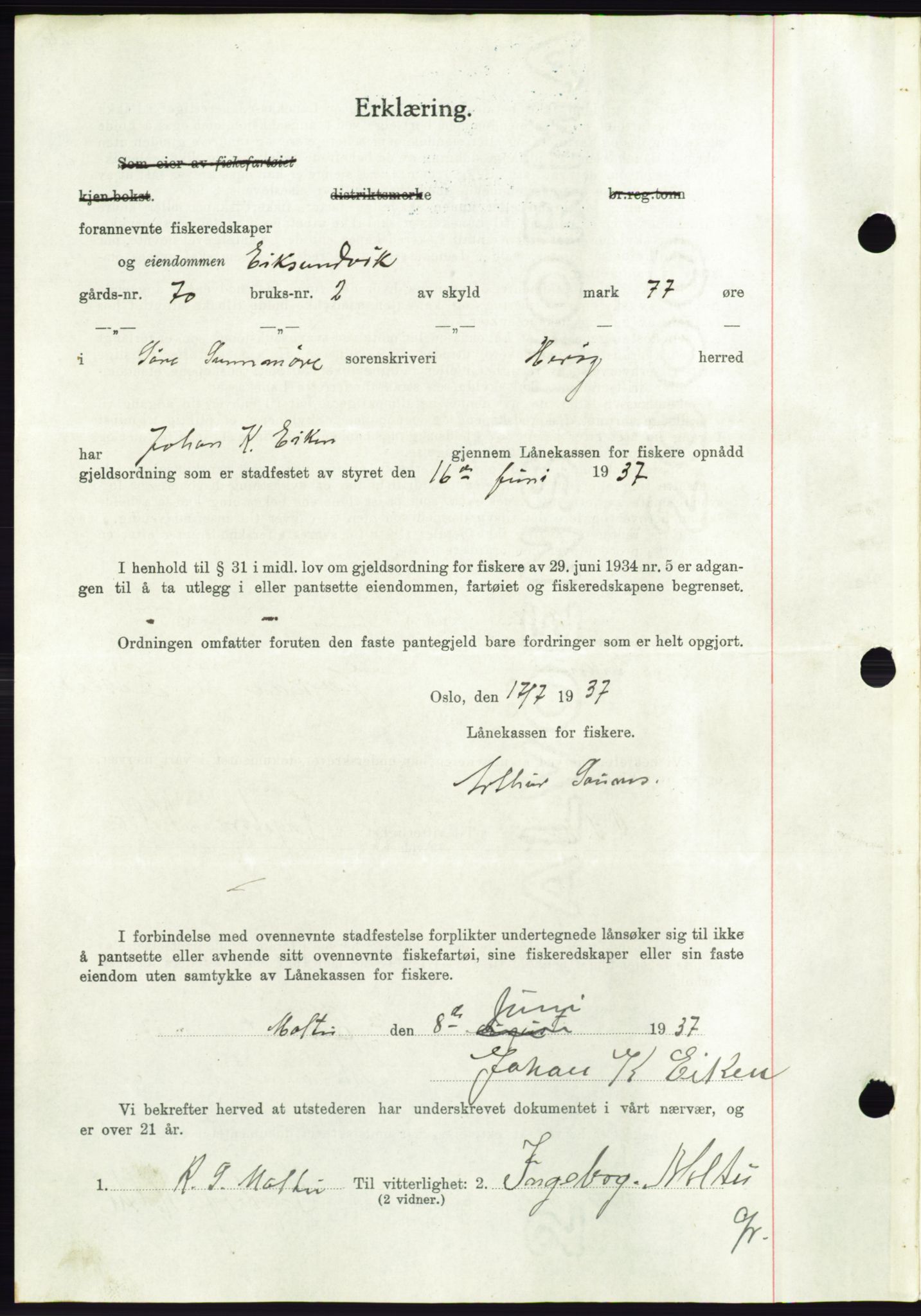 Søre Sunnmøre sorenskriveri, AV/SAT-A-4122/1/2/2C/L0063: Mortgage book no. 57, 1937-1937, Diary no: : 1266/1937