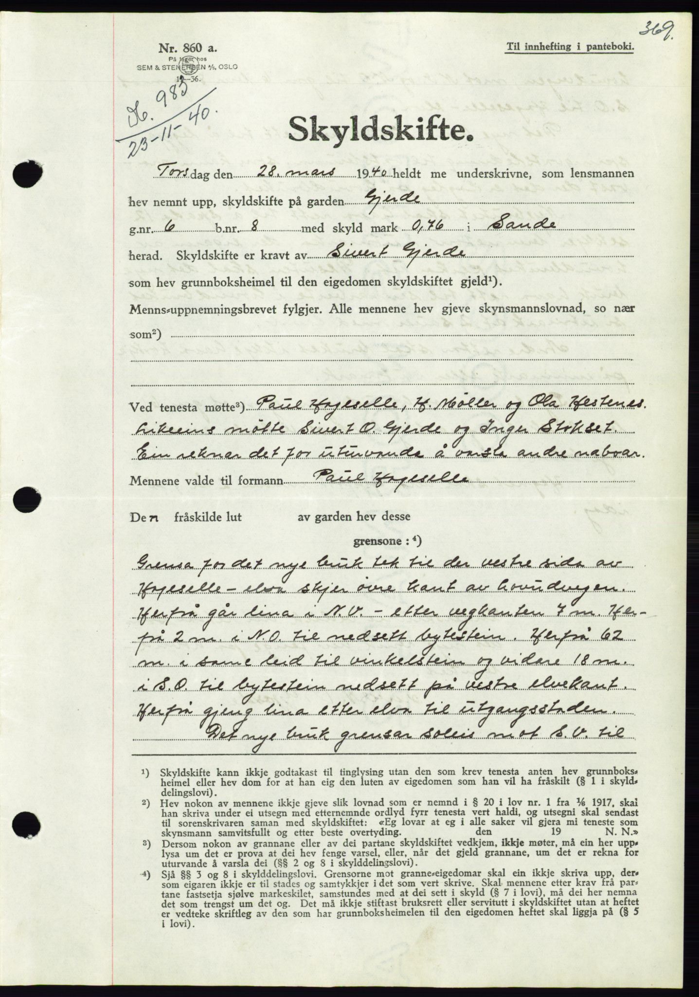 Søre Sunnmøre sorenskriveri, AV/SAT-A-4122/1/2/2C/L0070: Mortgage book no. 64, 1940-1941, Diary no: : 983/1940