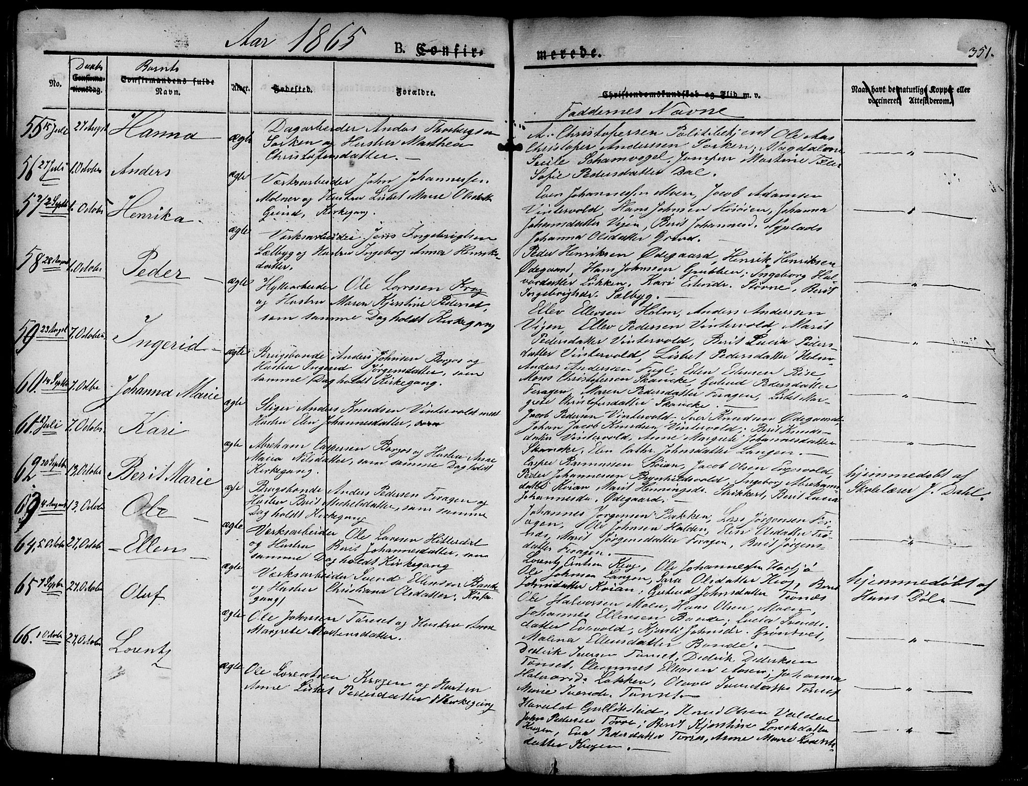 Ministerialprotokoller, klokkerbøker og fødselsregistre - Sør-Trøndelag, AV/SAT-A-1456/681/L0938: Parish register (copy) no. 681C02, 1829-1879, p. 351