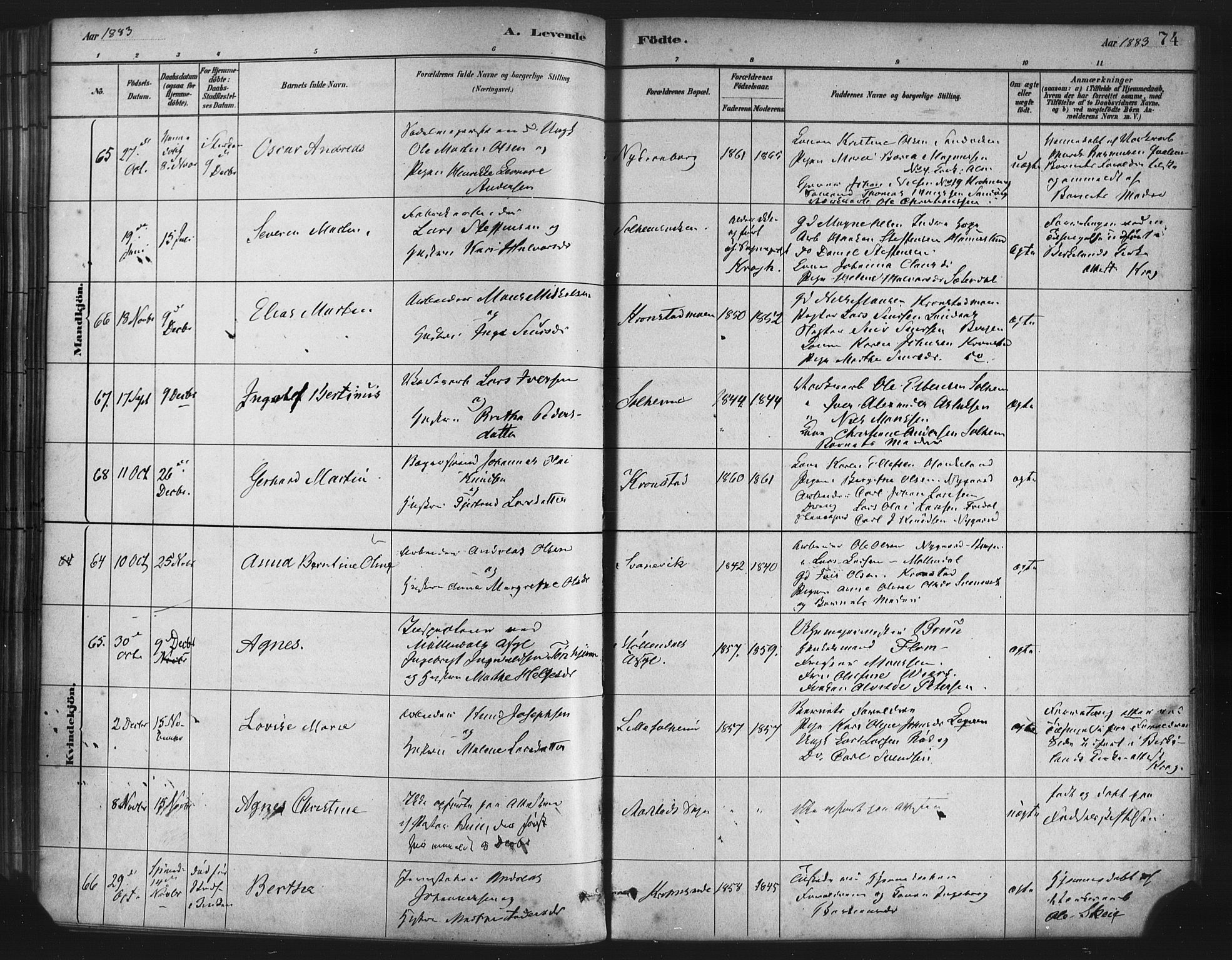 St. Jørgens hospital og Årstad sokneprestembete, AV/SAB-A-99934: Parish register (official) no. A 7, 1879-1886, p. 74