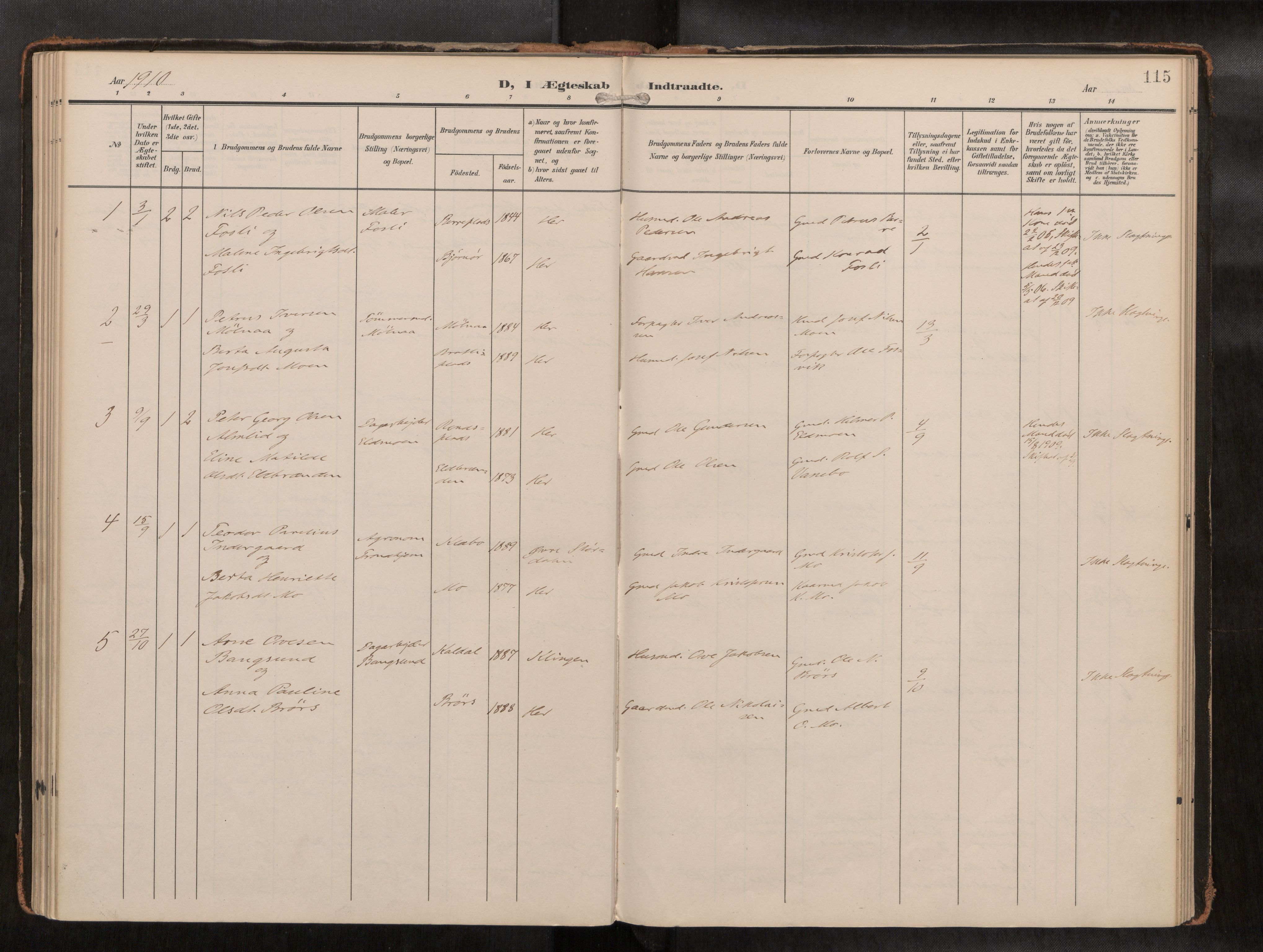 Ministerialprotokoller, klokkerbøker og fødselsregistre - Nord-Trøndelag, AV/SAT-A-1458/742/L0409a: Parish register (official) no. 742A03, 1906-1924, p. 115