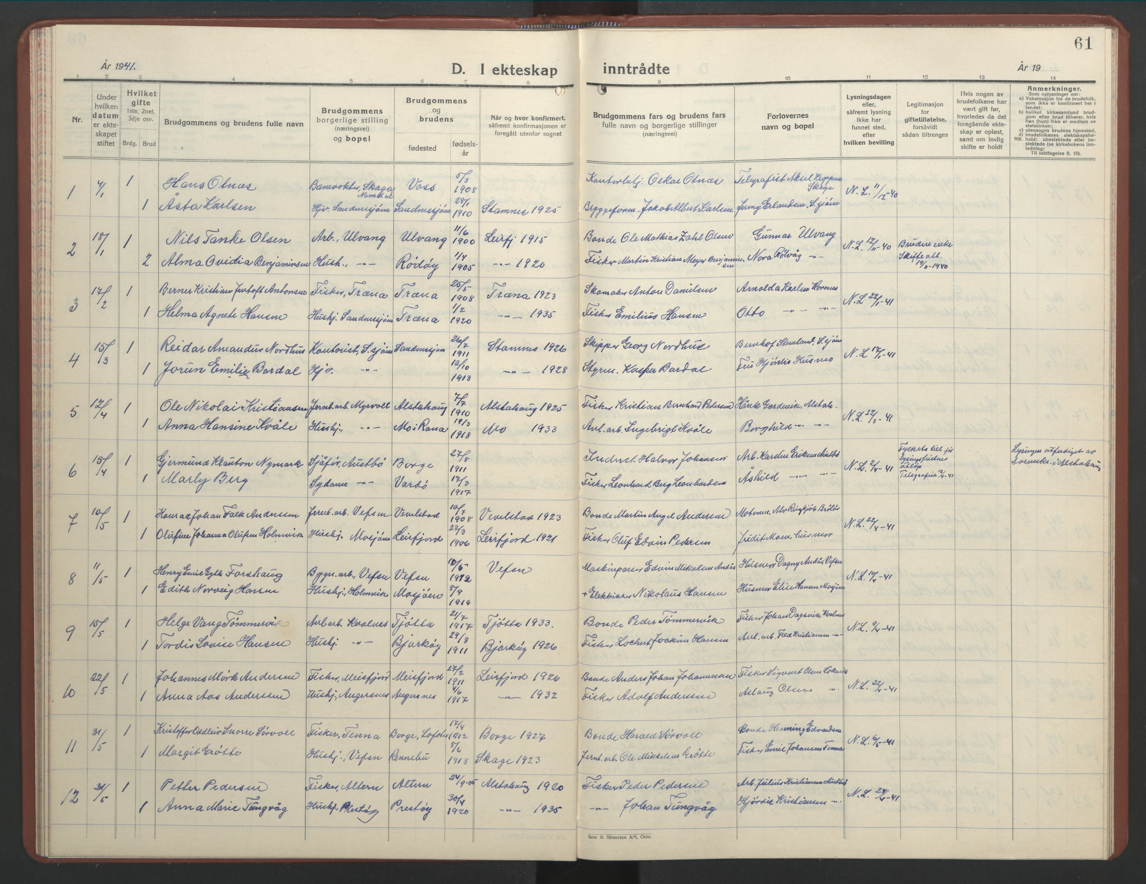 Ministerialprotokoller, klokkerbøker og fødselsregistre - Nordland, AV/SAT-A-1459/831/L0481: Parish register (copy) no. 831C08, 1935-1948, p. 61