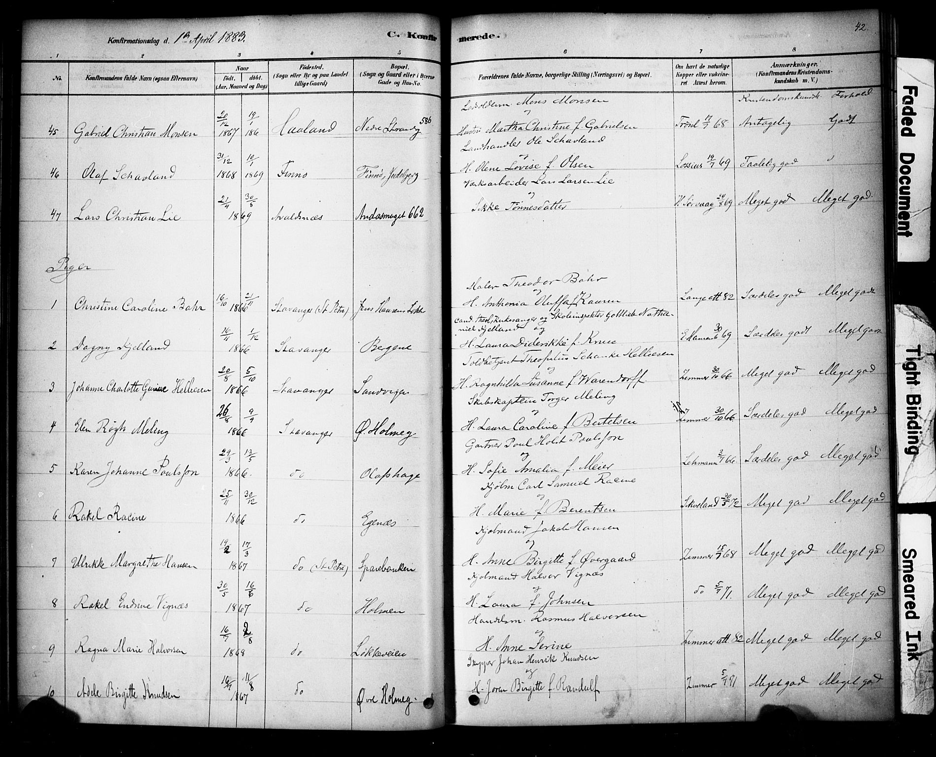 Domkirken sokneprestkontor, SAST/A-101812/001/30/30BA/L0028: Parish register (official) no. A 27, 1878-1896, p. 42