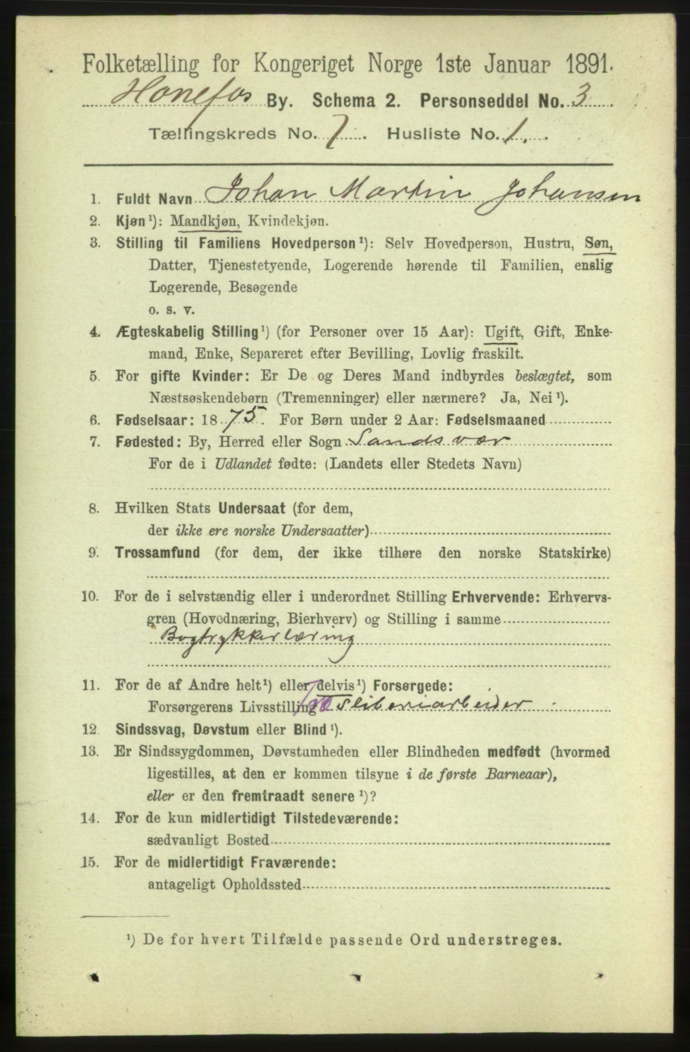 RA, 1891 census for 0601 Hønefoss, 1891, p. 1157