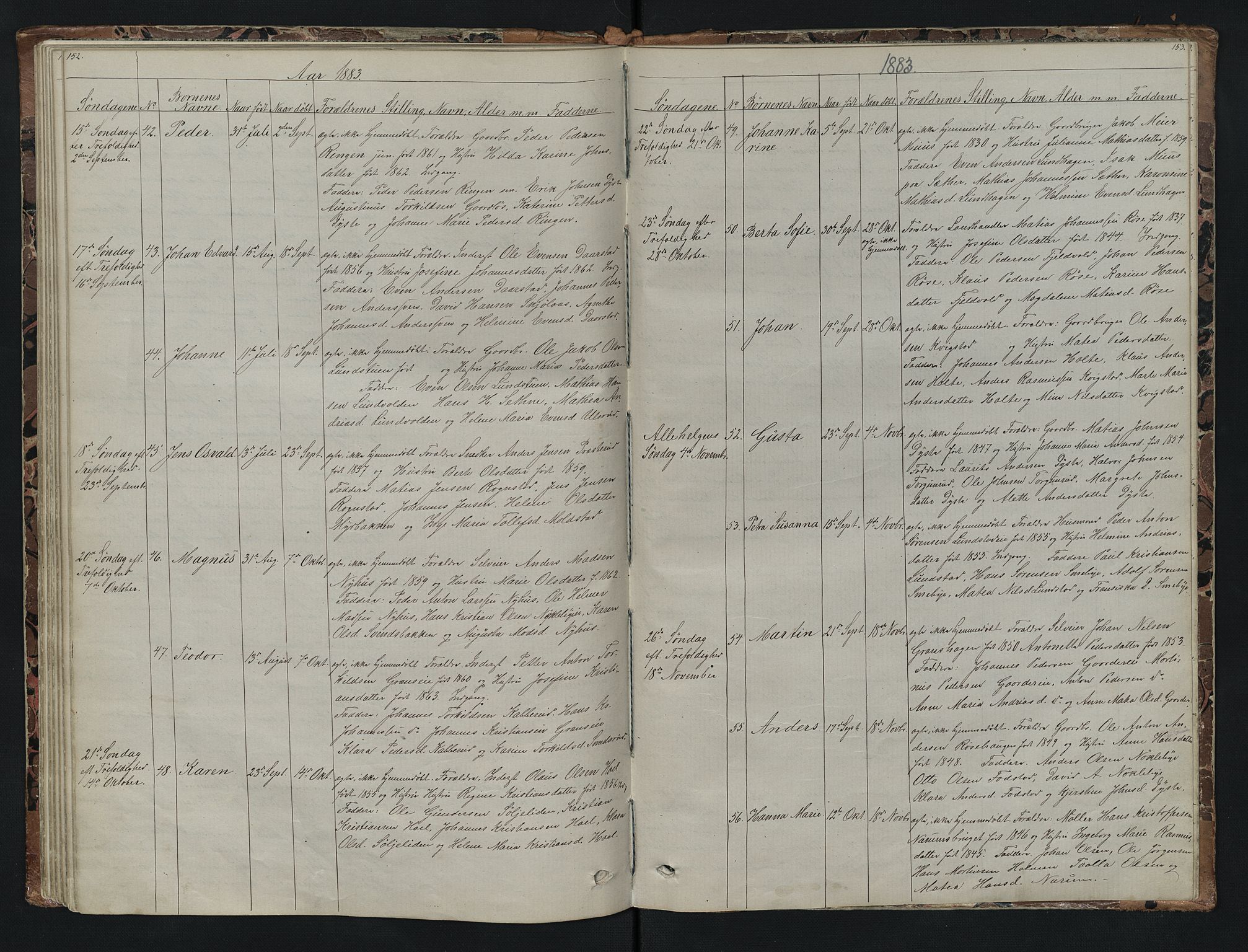 Vestre Toten prestekontor, SAH/PREST-108/H/Ha/Hab/L0007: Parish register (copy) no. 7, 1872-1900, p. 152-153