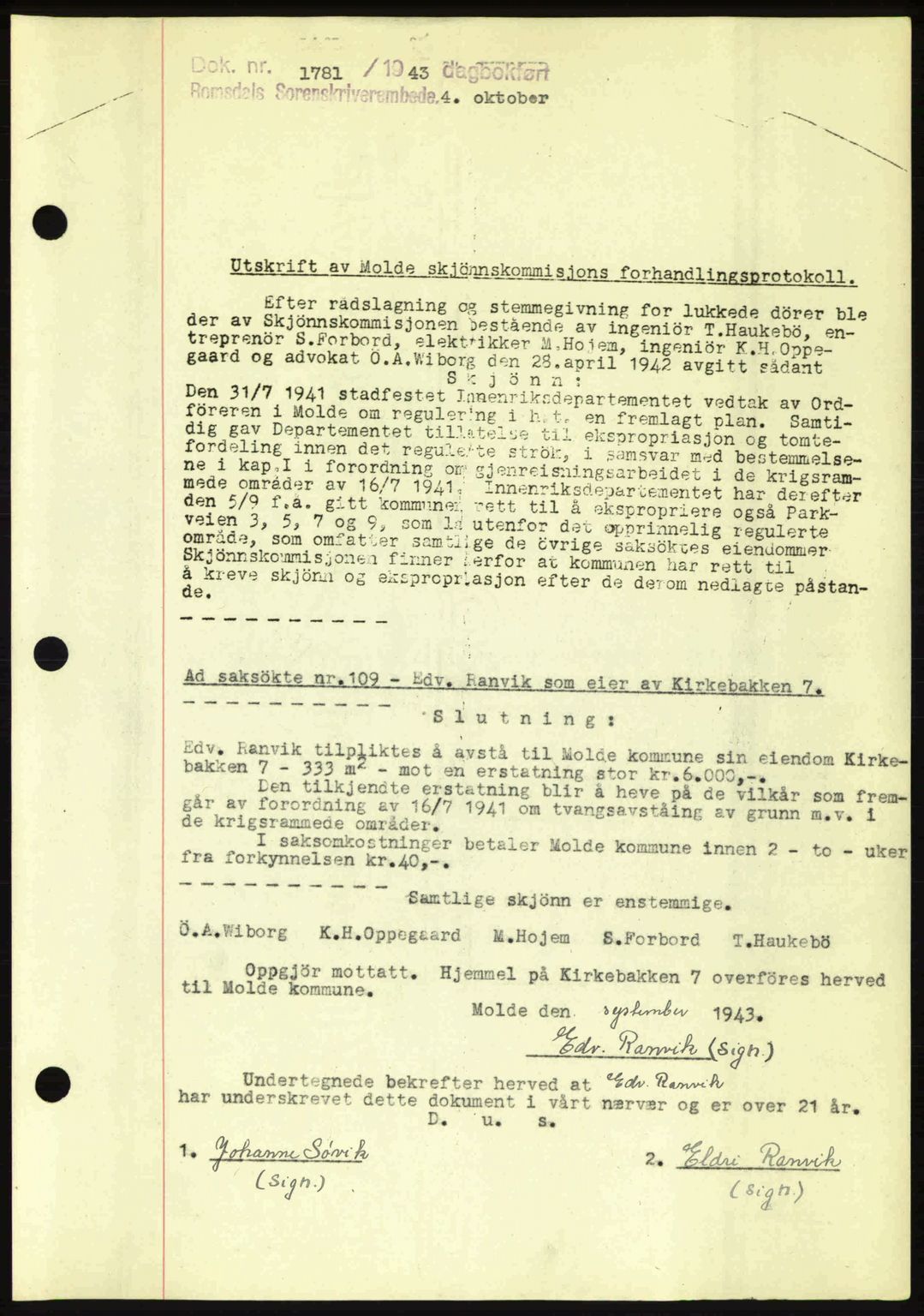 Romsdal sorenskriveri, AV/SAT-A-4149/1/2/2C: Mortgage book no. A15, 1943-1944, Diary no: : 1781/1943