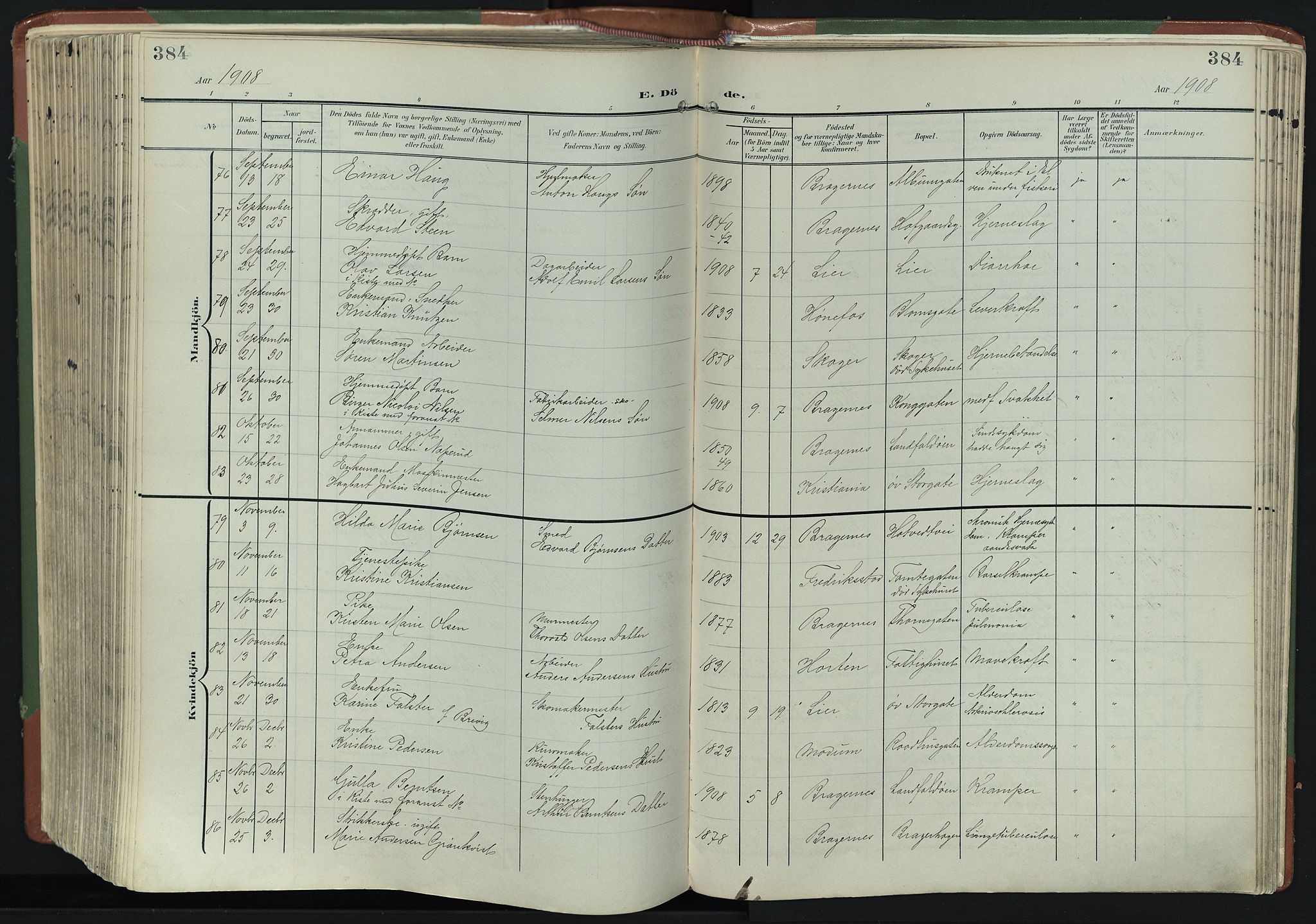 Bragernes kirkebøker, AV/SAKO-A-6/F/Fb/L0009: Parish register (official) no. II 9, 1902-1911, p. 384