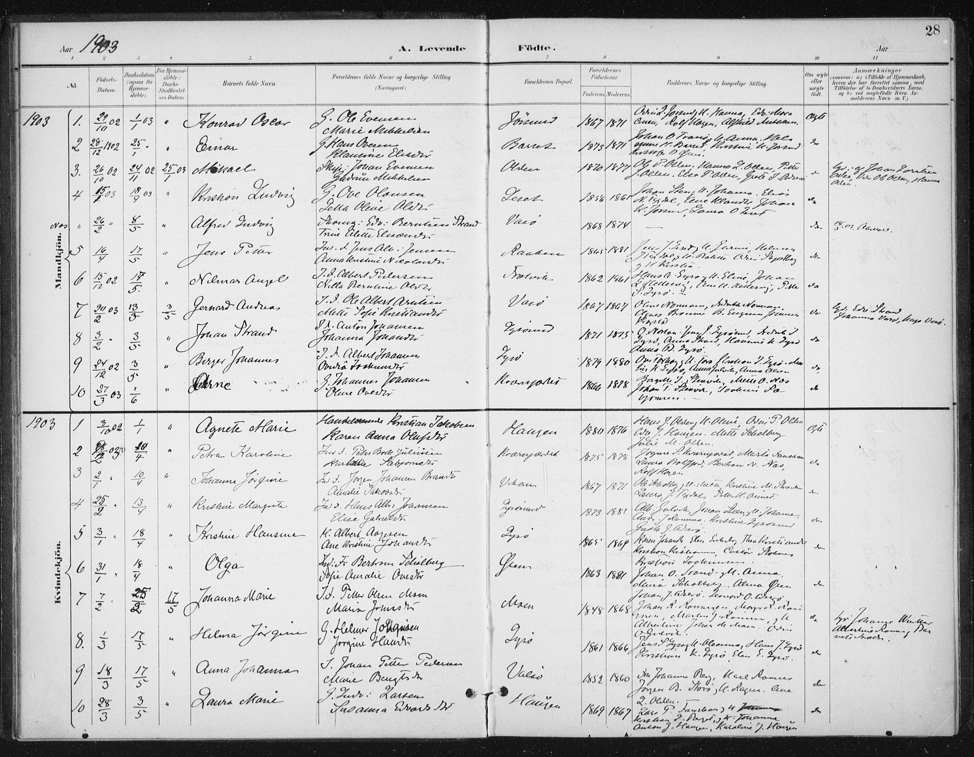 Ministerialprotokoller, klokkerbøker og fødselsregistre - Sør-Trøndelag, SAT/A-1456/654/L0664: Parish register (official) no. 654A02, 1895-1907, p. 28