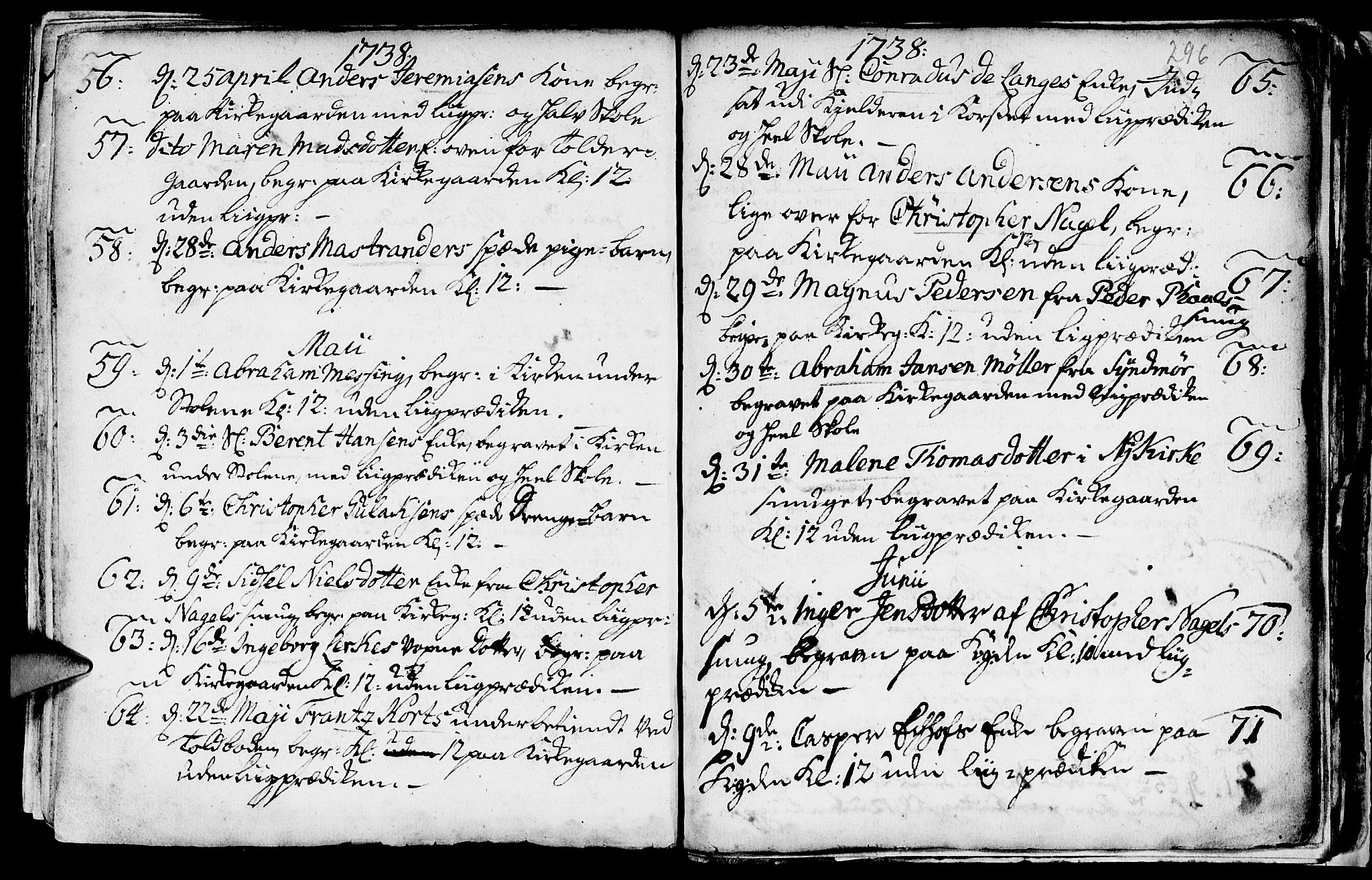 Nykirken Sokneprestembete, AV/SAB-A-77101/H/Haa/L0009: Parish register (official) no. A 9, 1689-1759, p. 296