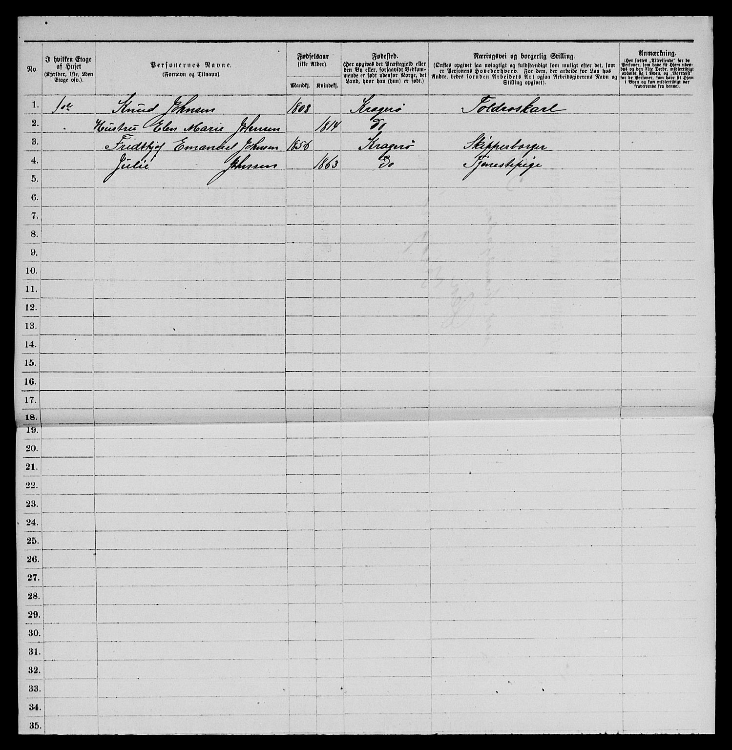 SAKO, 1885 census for 0801 Kragerø, 1885, p. 563