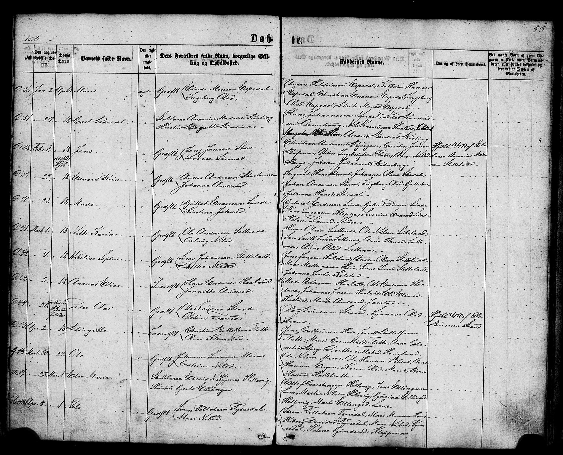 Fjaler sokneprestembete, AV/SAB-A-79801/H/Haa/Haaa/L0007: Parish register (official) no. A 7, 1862-1881, p. 53