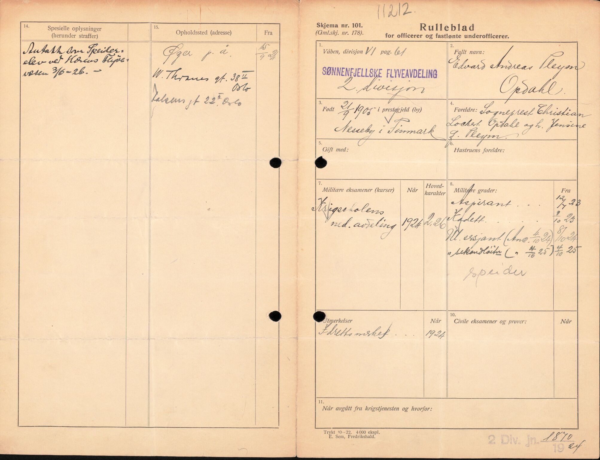 Forsvaret, Forsvarets overkommando/Luftforsvarsstaben, AV/RA-RAFA-4079/P/Pa/L0013: Personellmapper, 1905, p. 499