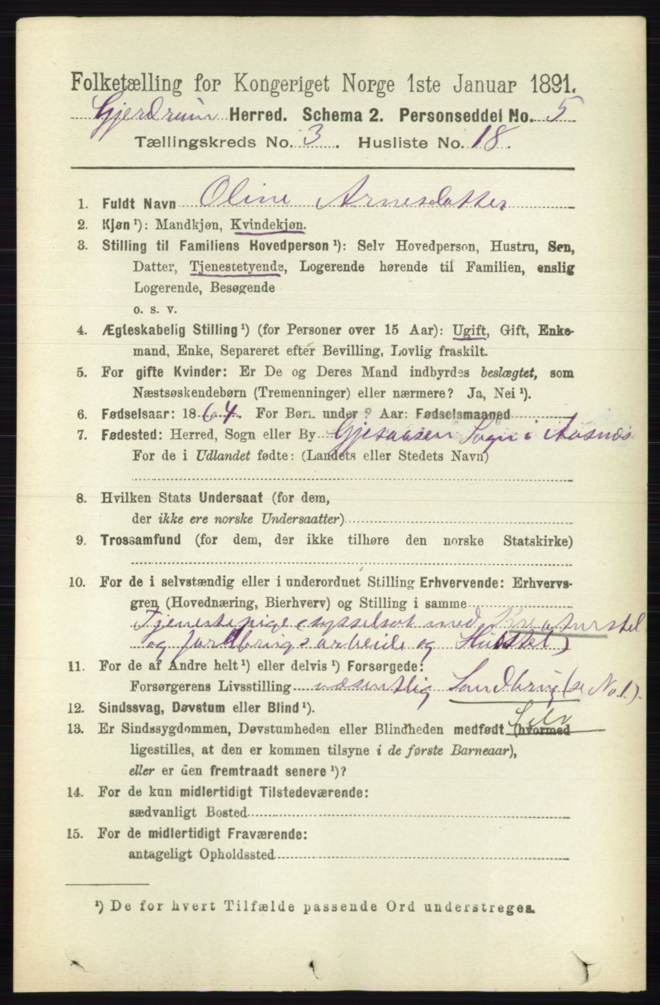 RA, 1891 census for 0234 Gjerdrum, 1891, p. 1357