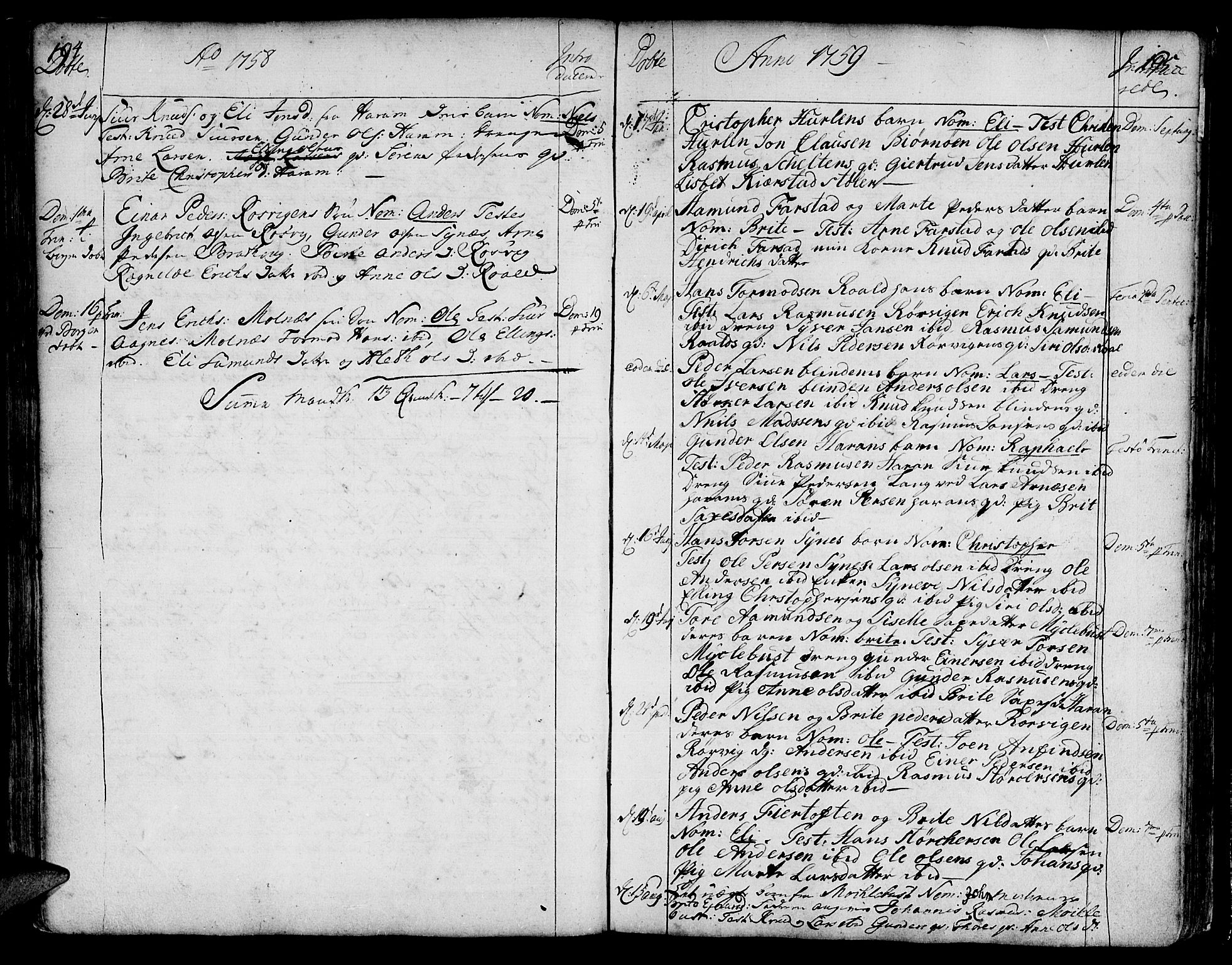 Ministerialprotokoller, klokkerbøker og fødselsregistre - Møre og Romsdal, SAT/A-1454/536/L0493: Parish register (official) no. 536A02, 1739-1802, p. 194-195