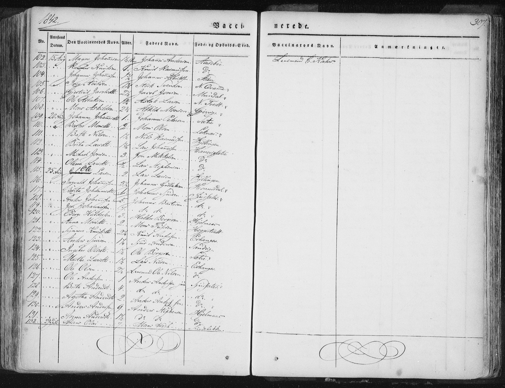 Hamre sokneprestembete, AV/SAB-A-75501/H/Ha/Haa/Haaa/L0012: Parish register (official) no. A 12, 1834-1845, p. 307