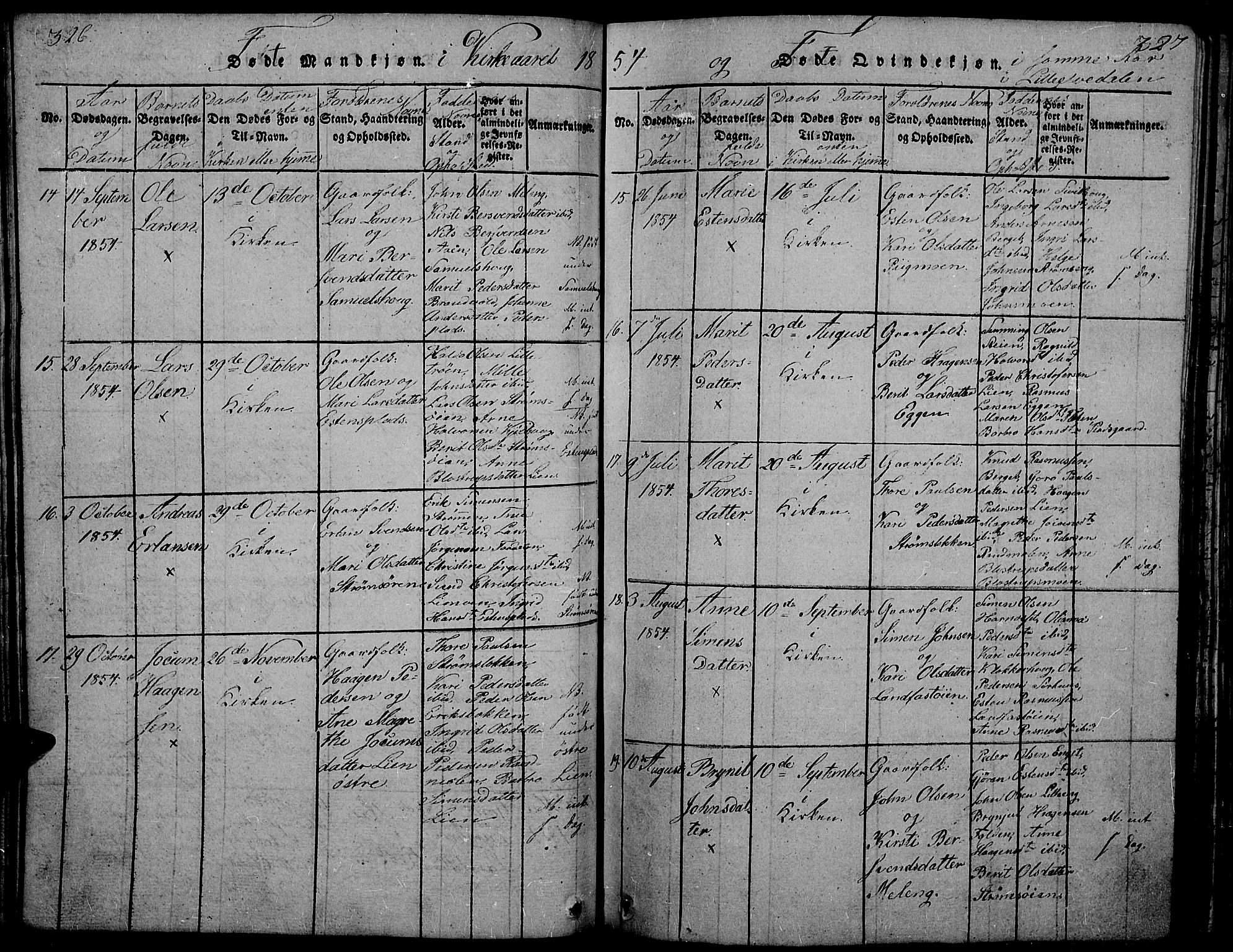 Tynset prestekontor, AV/SAH-PREST-058/H/Ha/Hab/L0002: Parish register (copy) no. 2, 1814-1862, p. 326-327