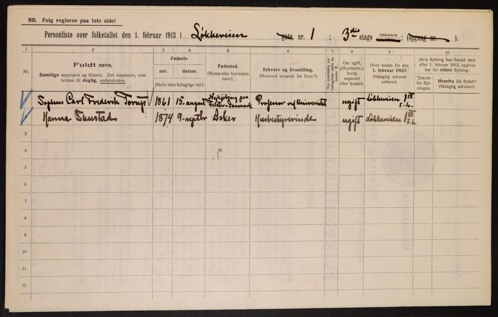 OBA, Municipal Census 1913 for Kristiania, 1913, p. 58434