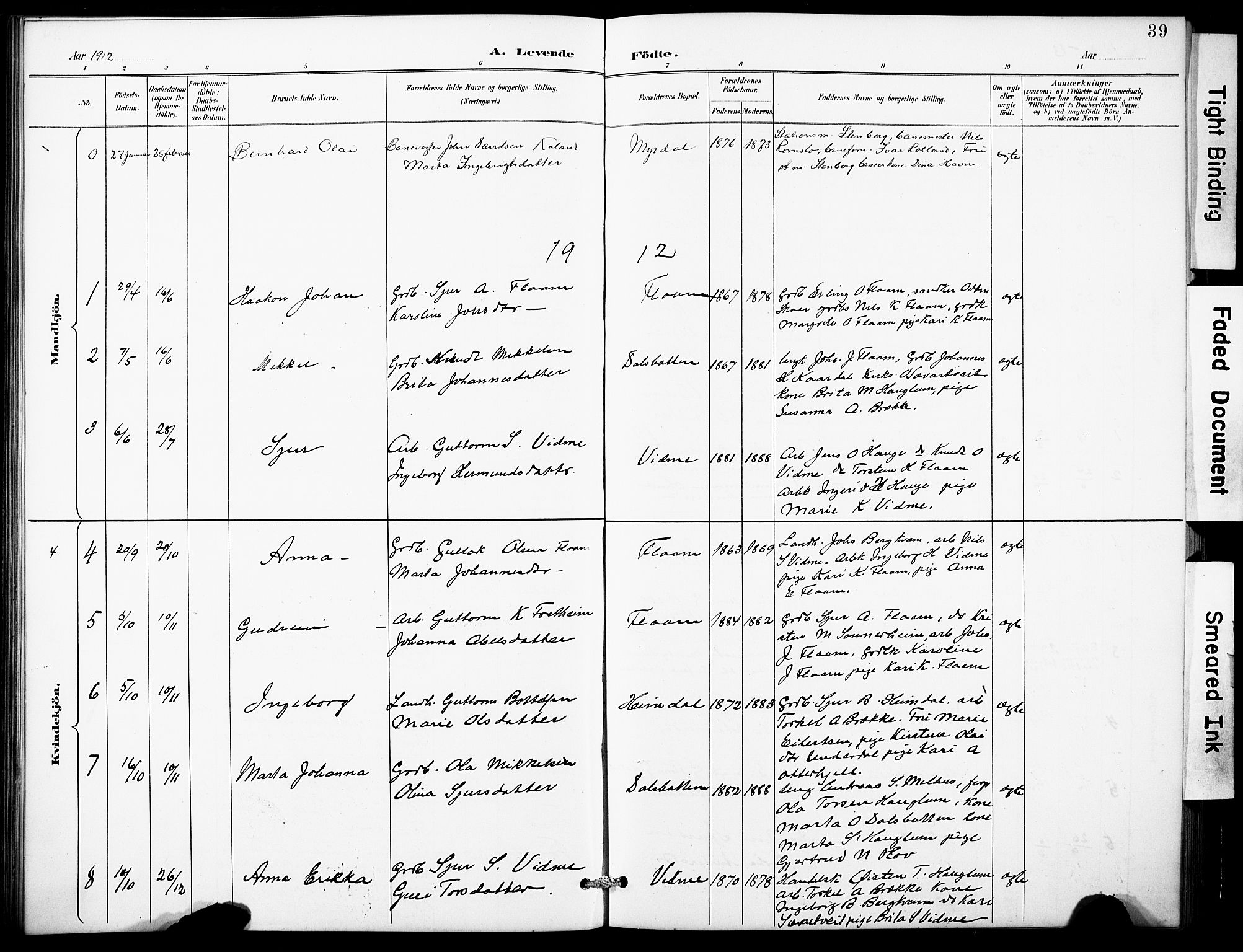 Aurland sokneprestembete, SAB/A-99937/H/Hb/Hbb/L0002: Parish register (copy) no. B 2, 1887-1929, p. 39