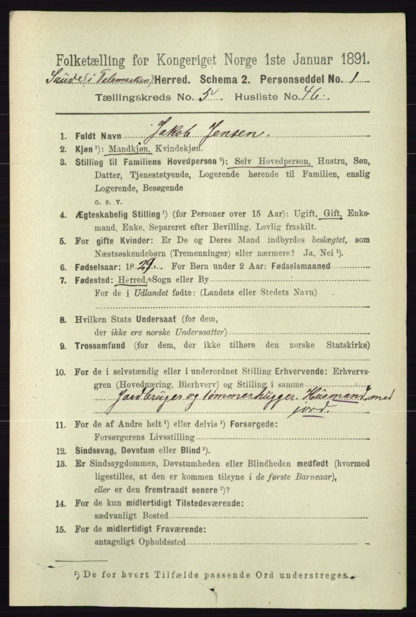 RA, 1891 census for 0822 Sauherad, 1891, p. 1664