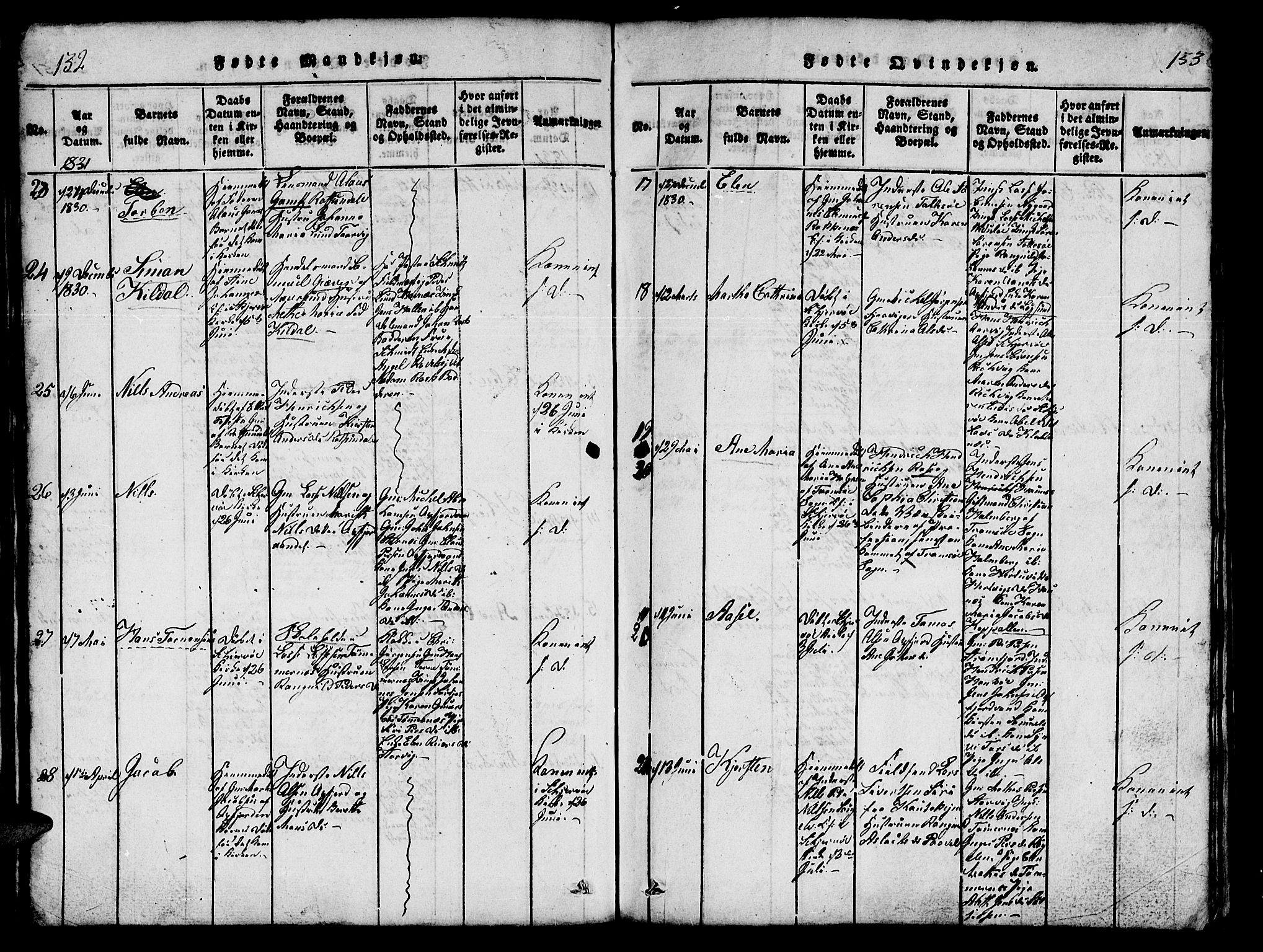 Skjervøy sokneprestkontor, AV/SATØ-S-1300/H/Ha/Hab/L0001klokker: Parish register (copy) no. 1, 1825-1838, p. 132-133