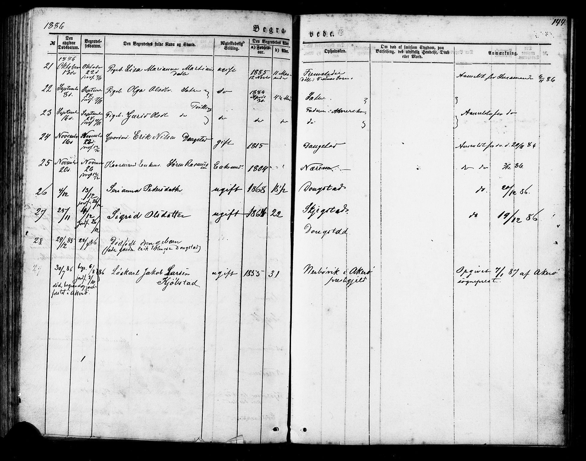 Ministerialprotokoller, klokkerbøker og fødselsregistre - Møre og Romsdal, AV/SAT-A-1454/541/L0545: Parish register (official) no. 541A02, 1872-1886, p. 144