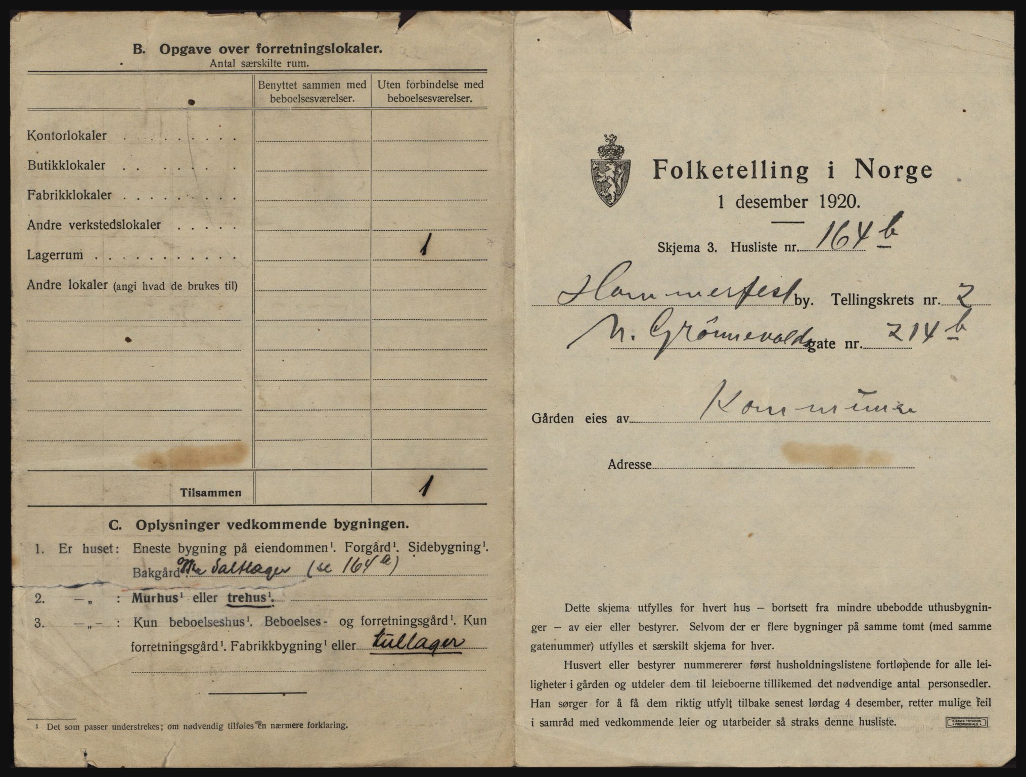 SATØ, 1920 census for Hammerfest, 1920, p. 1026