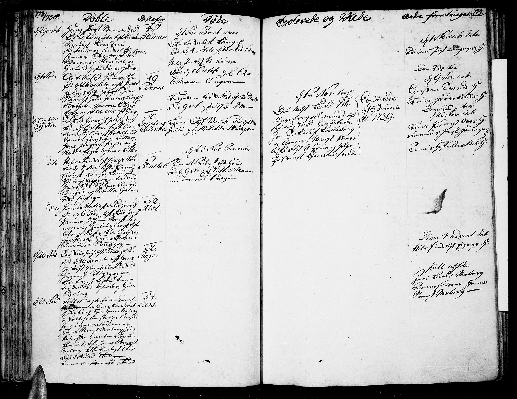 Lista sokneprestkontor, AV/SAK-1111-0027/F/Fa/L0002: Parish register (official) no. A 2 /1, 1726-1742, p. 178-179