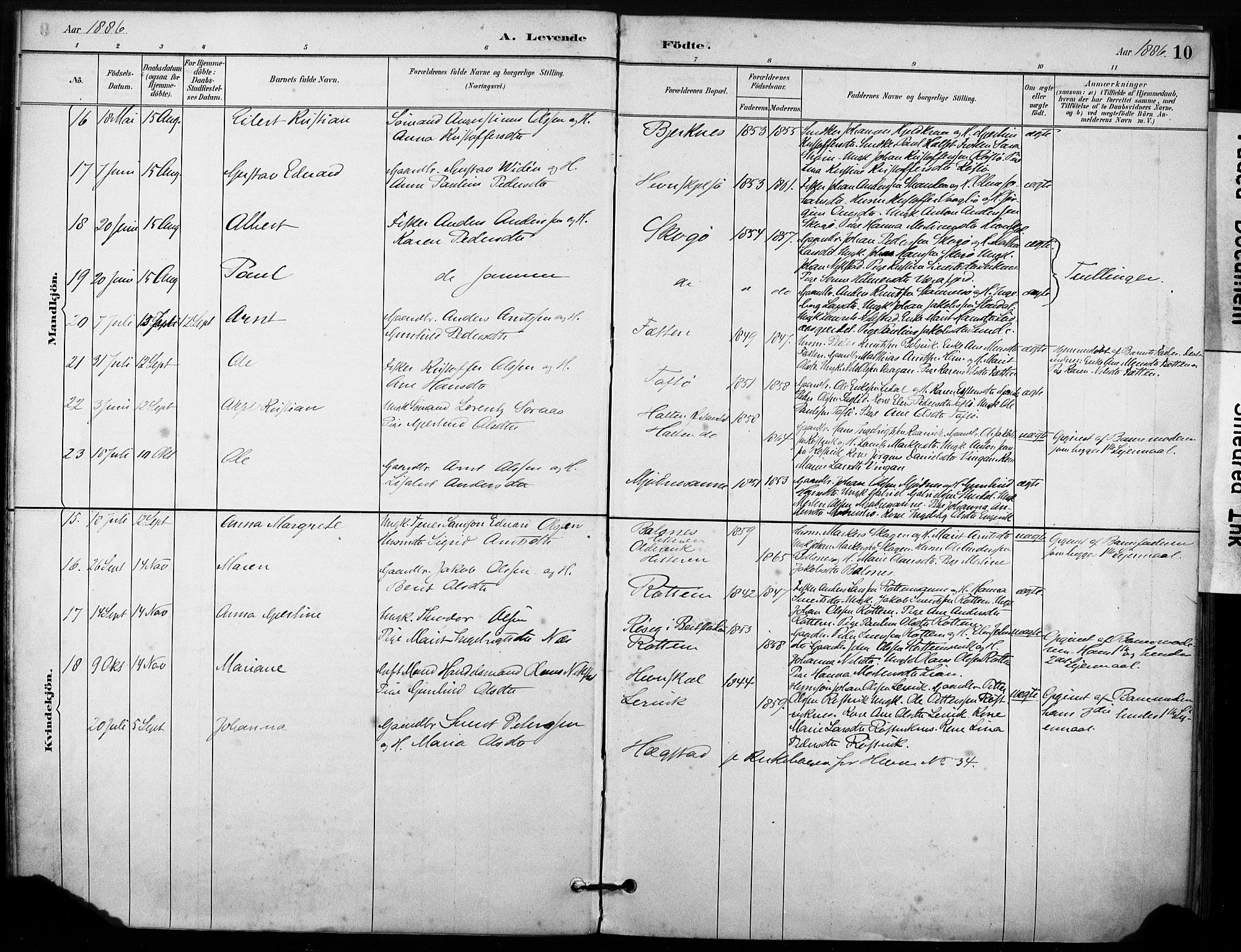 Ministerialprotokoller, klokkerbøker og fødselsregistre - Sør-Trøndelag, AV/SAT-A-1456/633/L0518: Parish register (official) no. 633A01, 1884-1906, p. 10