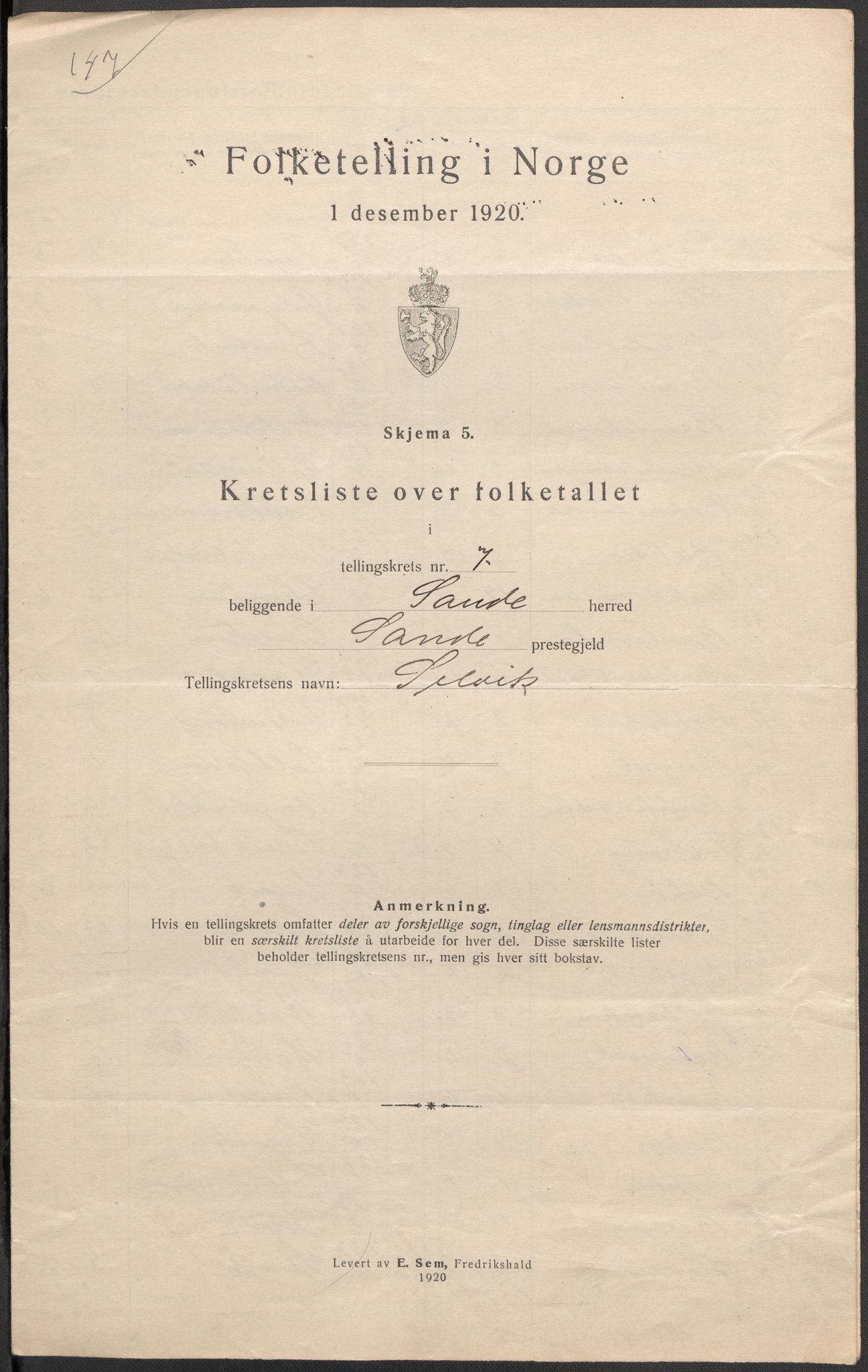 SAKO, 1920 census for Sande, 1920, p. 29