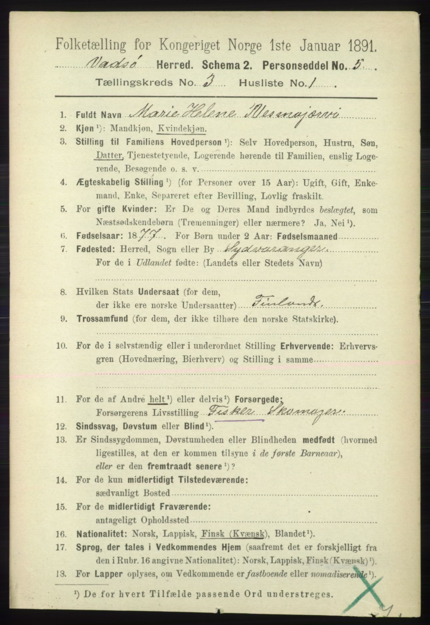 RA, 1891 census for 2029 Vadsø, 1891, p. 827