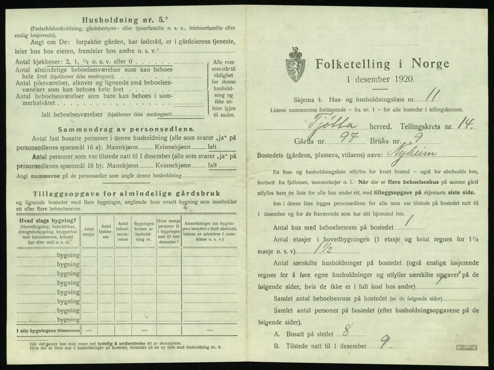 SAT, 1920 census for Tjøtta, 1920, p. 821