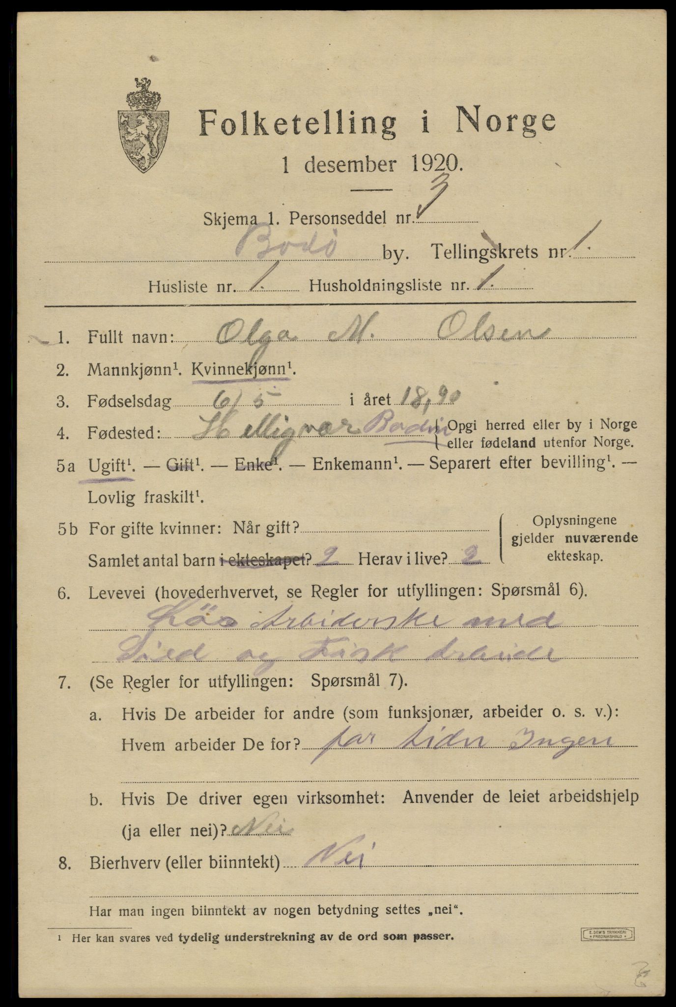 SAT, 1920 census for Bodø, 1920, p. 3287