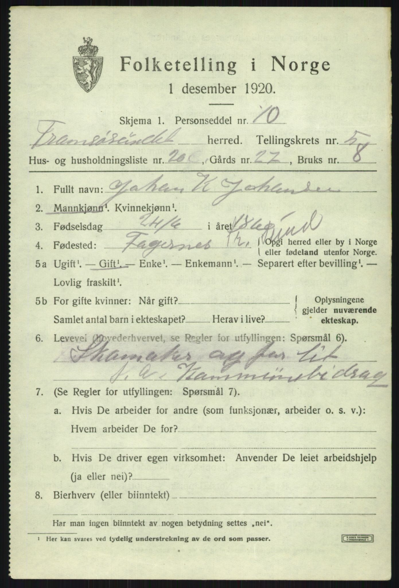 SATØ, 1920 census for Tromsøysund, 1920, p. 4974