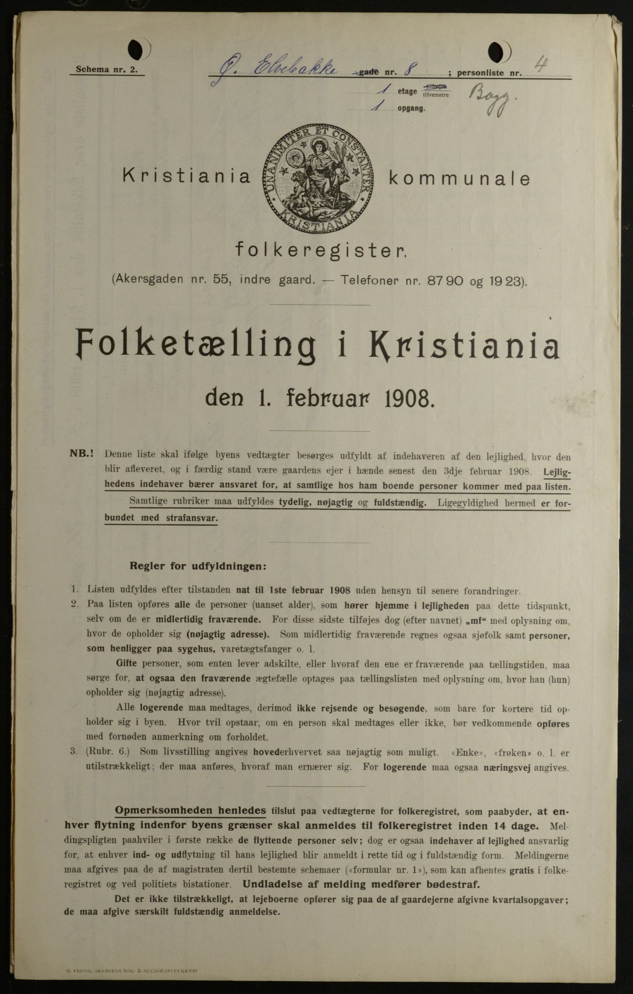 OBA, Municipal Census 1908 for Kristiania, 1908, p. 116184